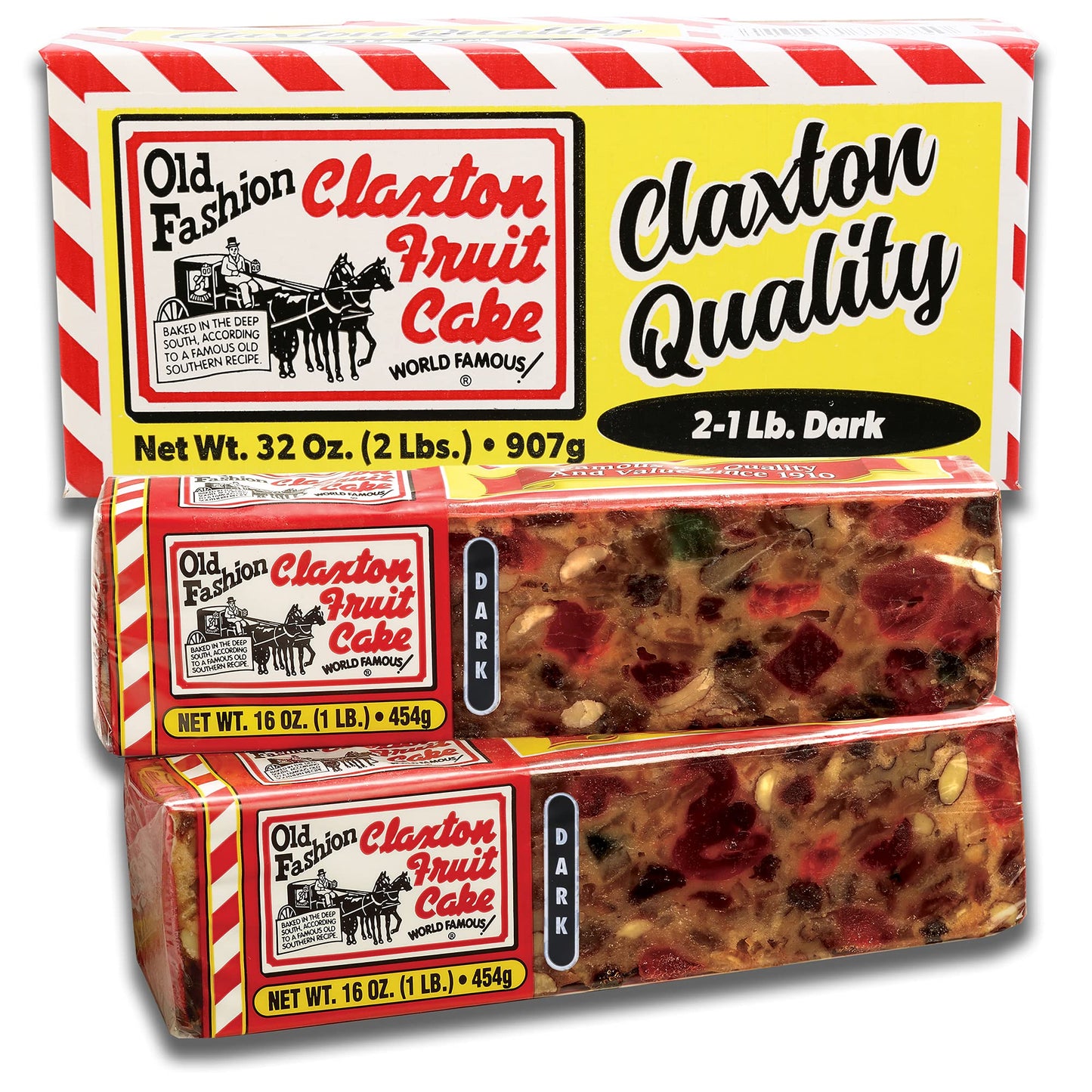 Claxton Fruit Cake - 2-1 Lb. DARK Recipe - Each Cake Individually Wrapped For Freshness