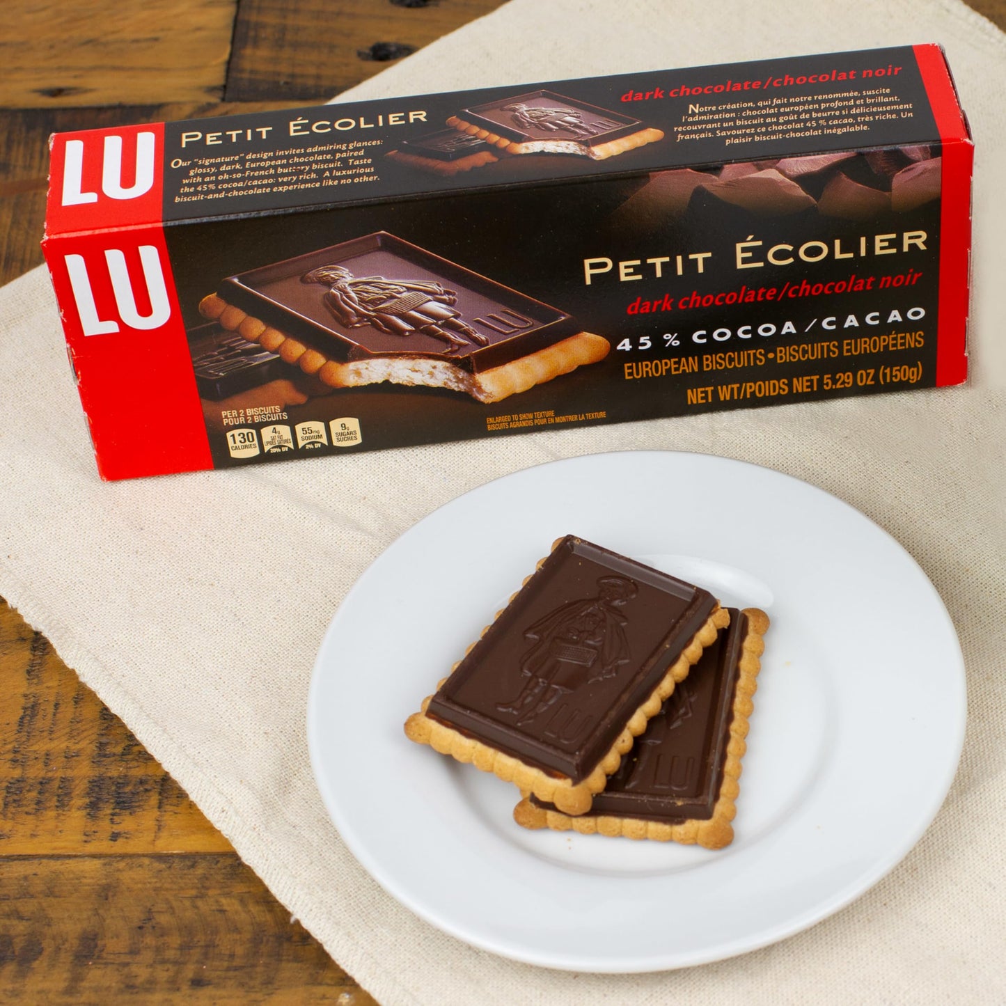 LU Petit Ecolier Dark Chocolate Biscuit Cookies, 45% Cocoa, 5.3 oz (Pack of 12)