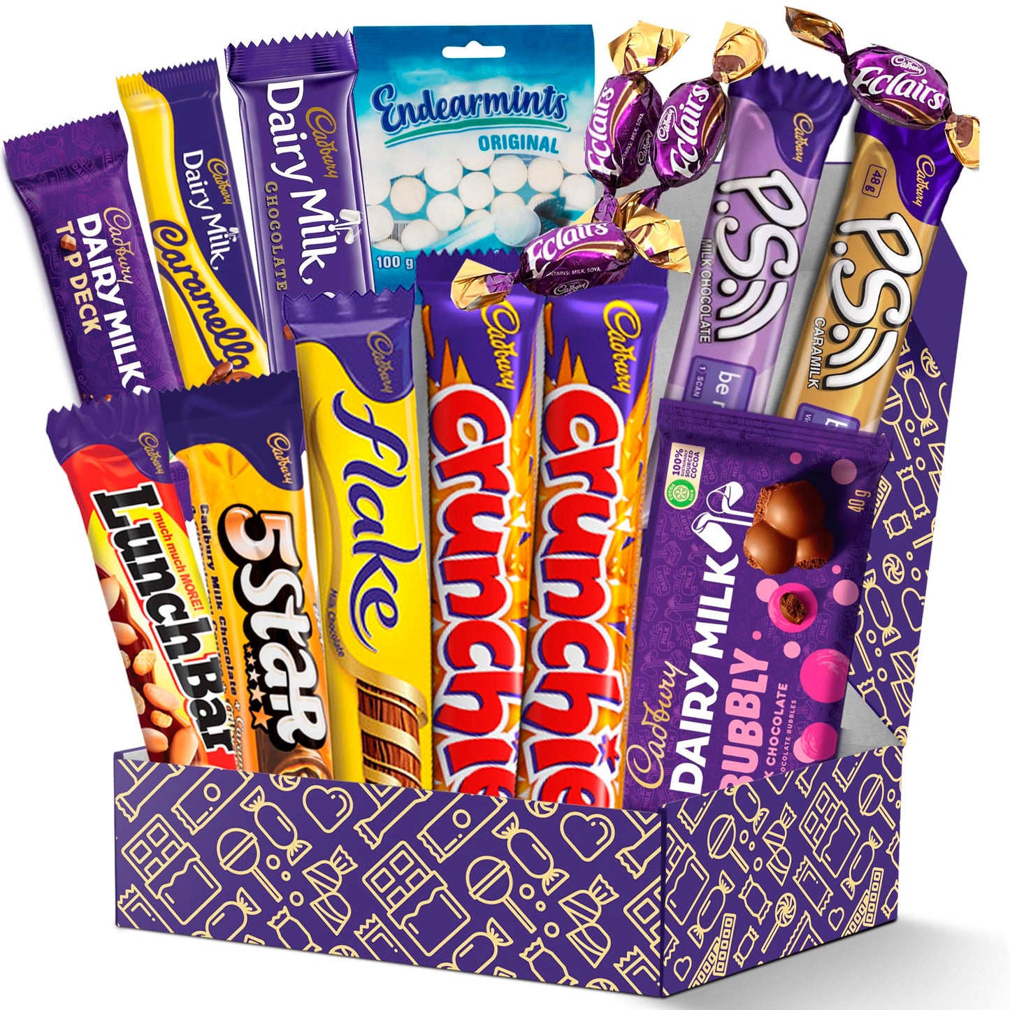 Treats from Home Cadbury Chocolate Bar Gift Pack - 16-Piece Assortment with Flake, Crunchies, Caramello, Dairy Milk Chocolates
