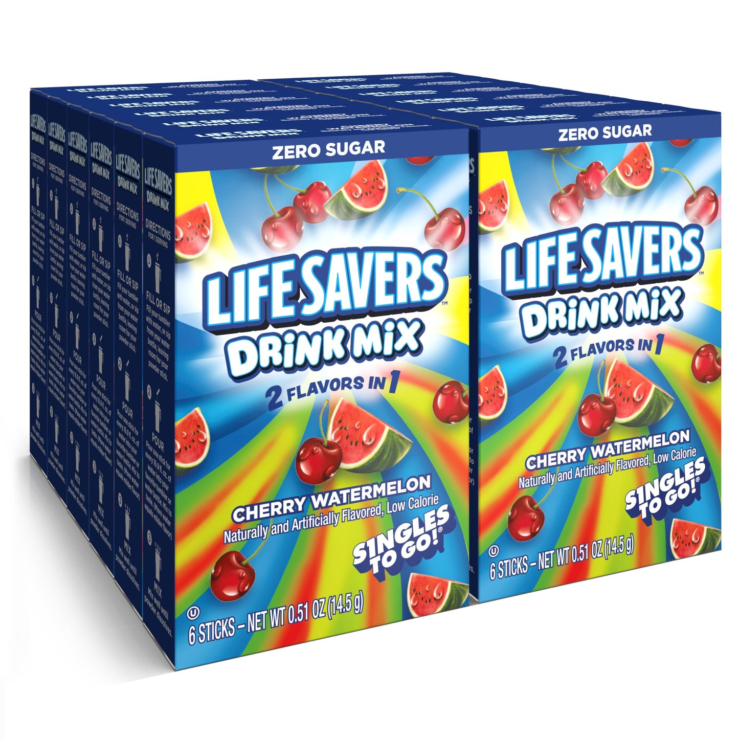 Lifesavers Singles to Go Powdered Drink Mix, Cherry Watermelon, 6 Stick Per Box, 12 Boxes Included for Total of 72 Sticks