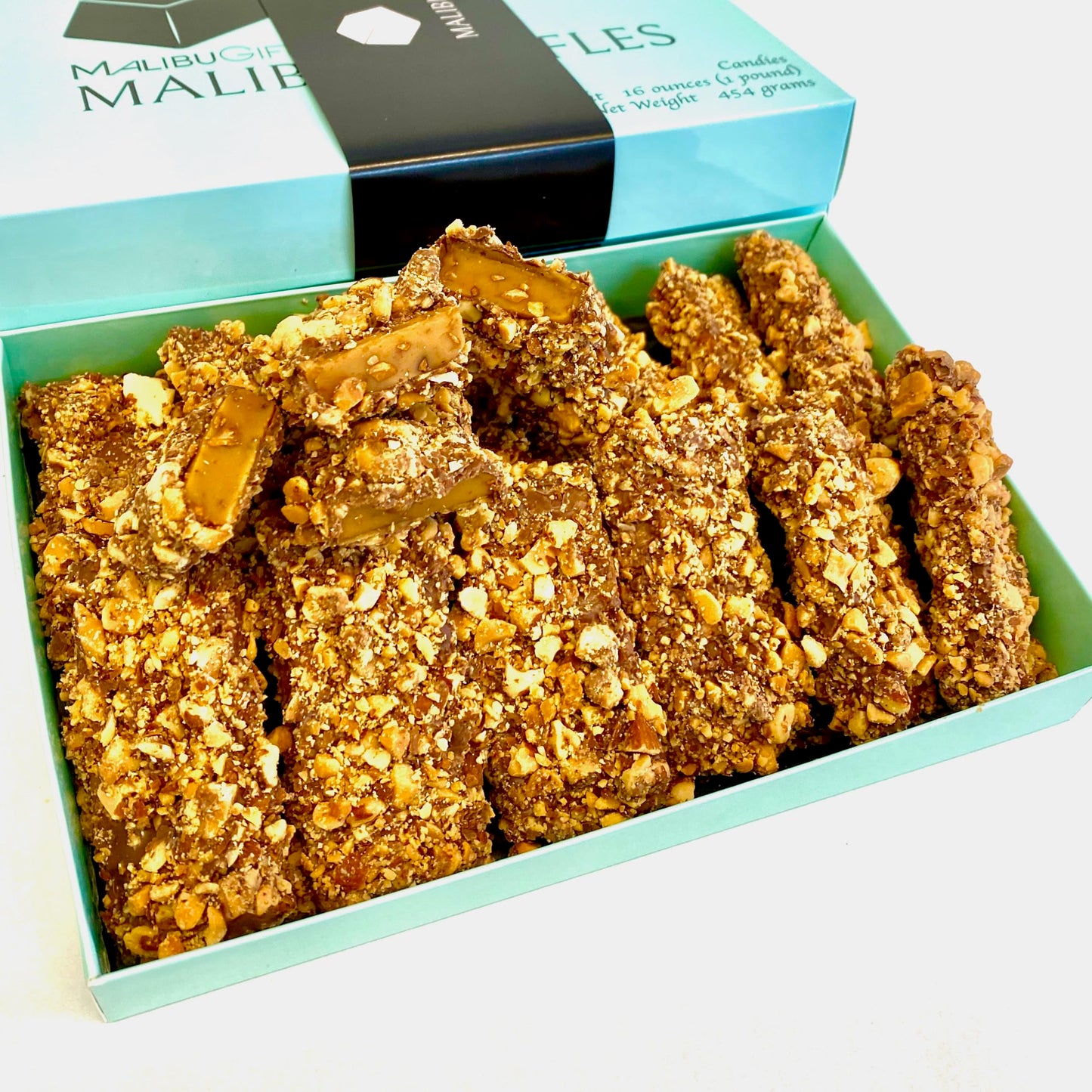 MalibuGift Sugar Free English Toffee Candy - 1 Pound Pack of Gourmet Toffee Dipped in Sugar Free Chocolate with Roasted Almonds