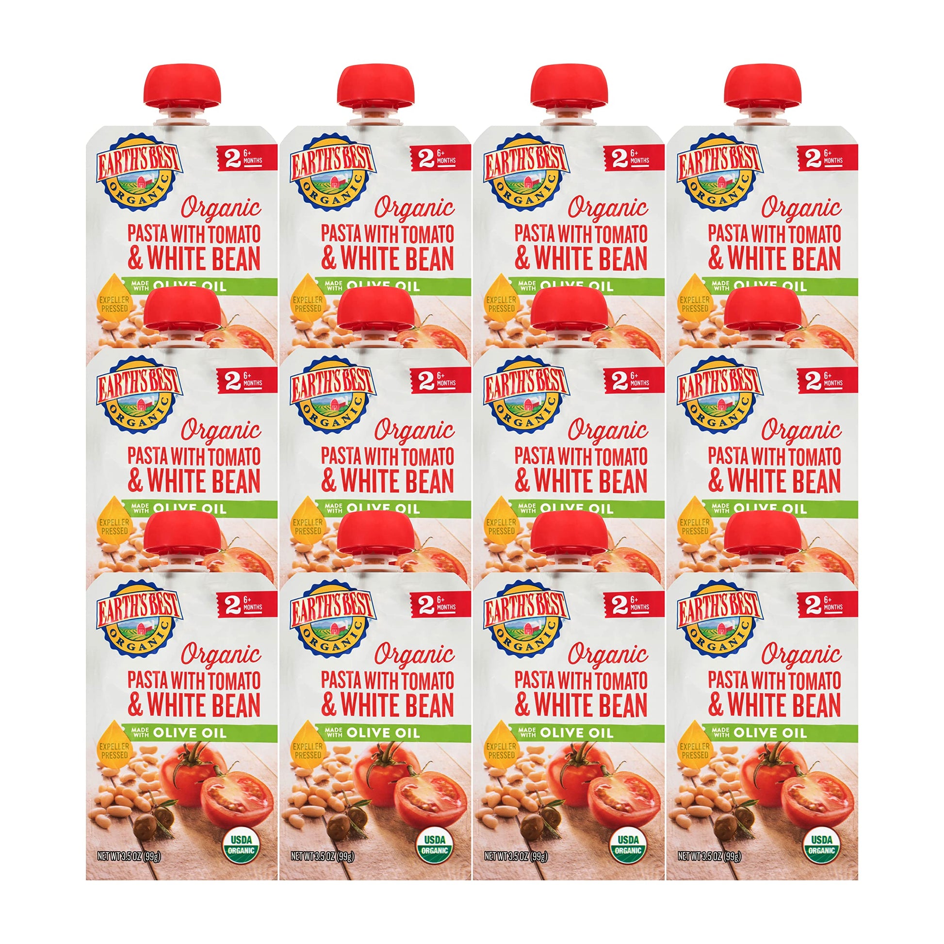 Earth'S Best Organic Baby Food Pouches, Stage 2 Homestyle Meal Puree For Babies 6 Months And Older, Organic Pasta With Tomato An