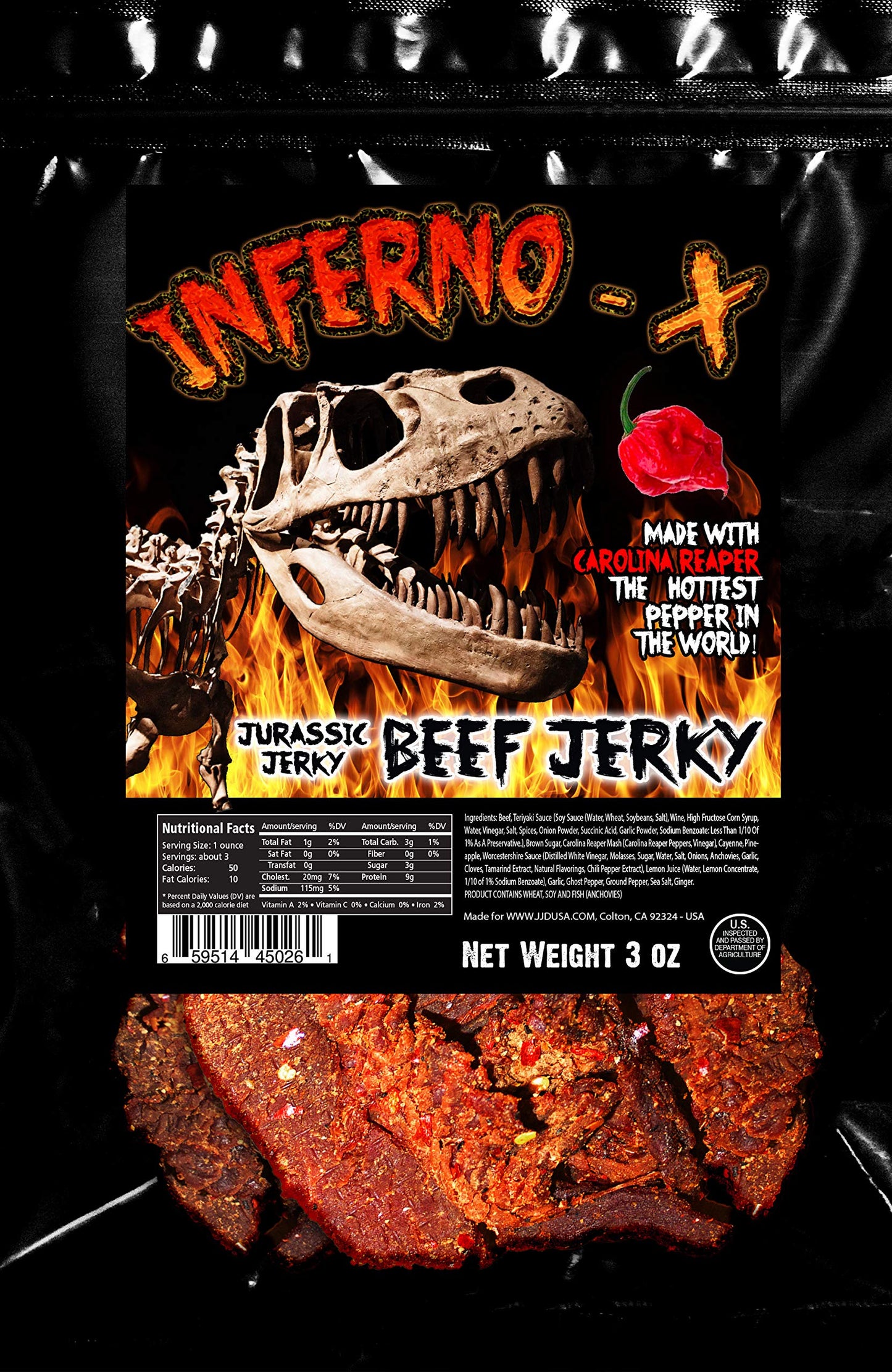Inferno X Carolina Reaper Beef Jerky - With Jurassic Jerkys Special Blend Of Spices And The Famous Carolina Reaper Pepper, The W