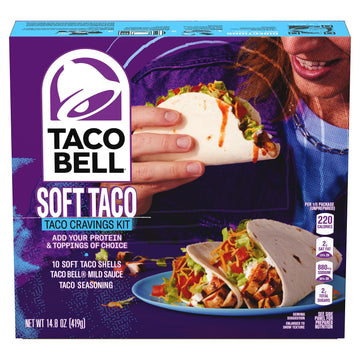 Taco Bell Soft Taco Dinner Kit With 10 Soft Tortillas (Taco Bell Mild Sauce & Seasoning, 14.6 Oz Box)