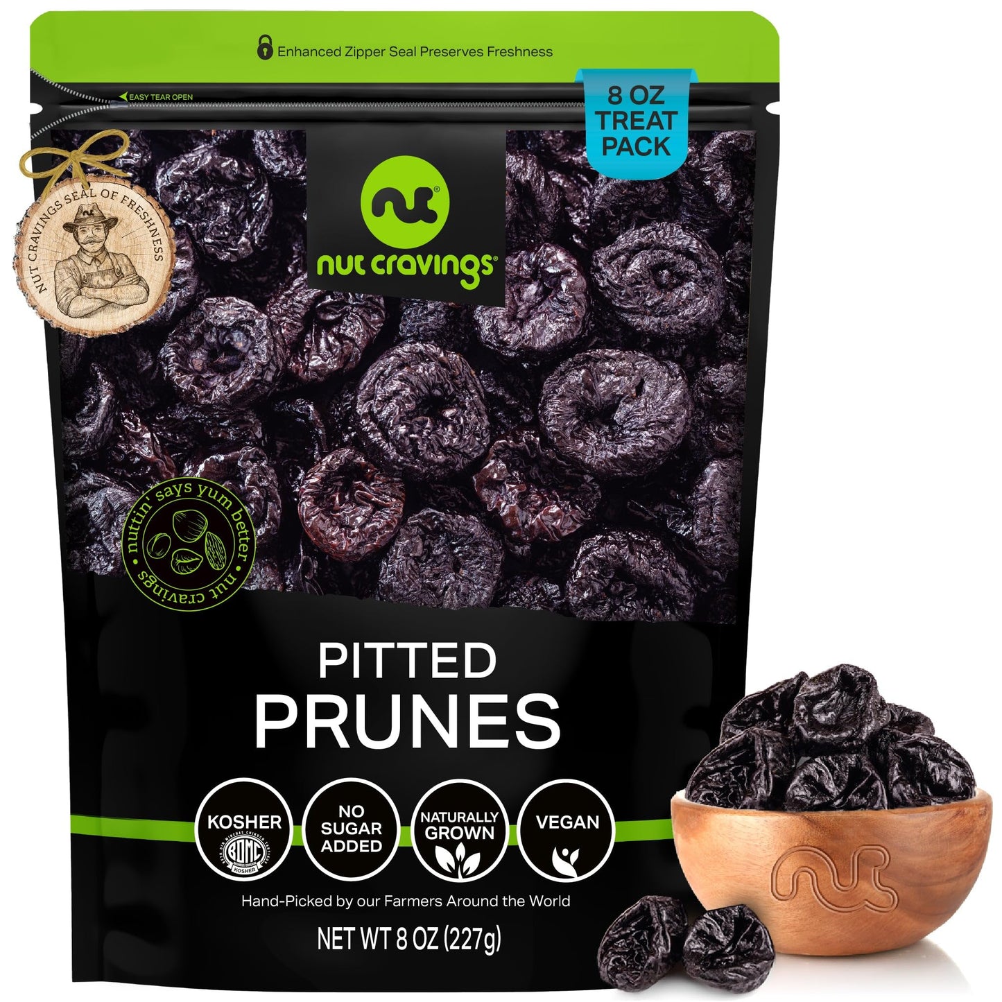 NUT CRAVINGS - Dried Prunes Pitted Unsweetened, Dry Plums No Sugar Added, Unsulphured (8oz, 1 Pack) Bulk Dry Fruits Packed Fresh