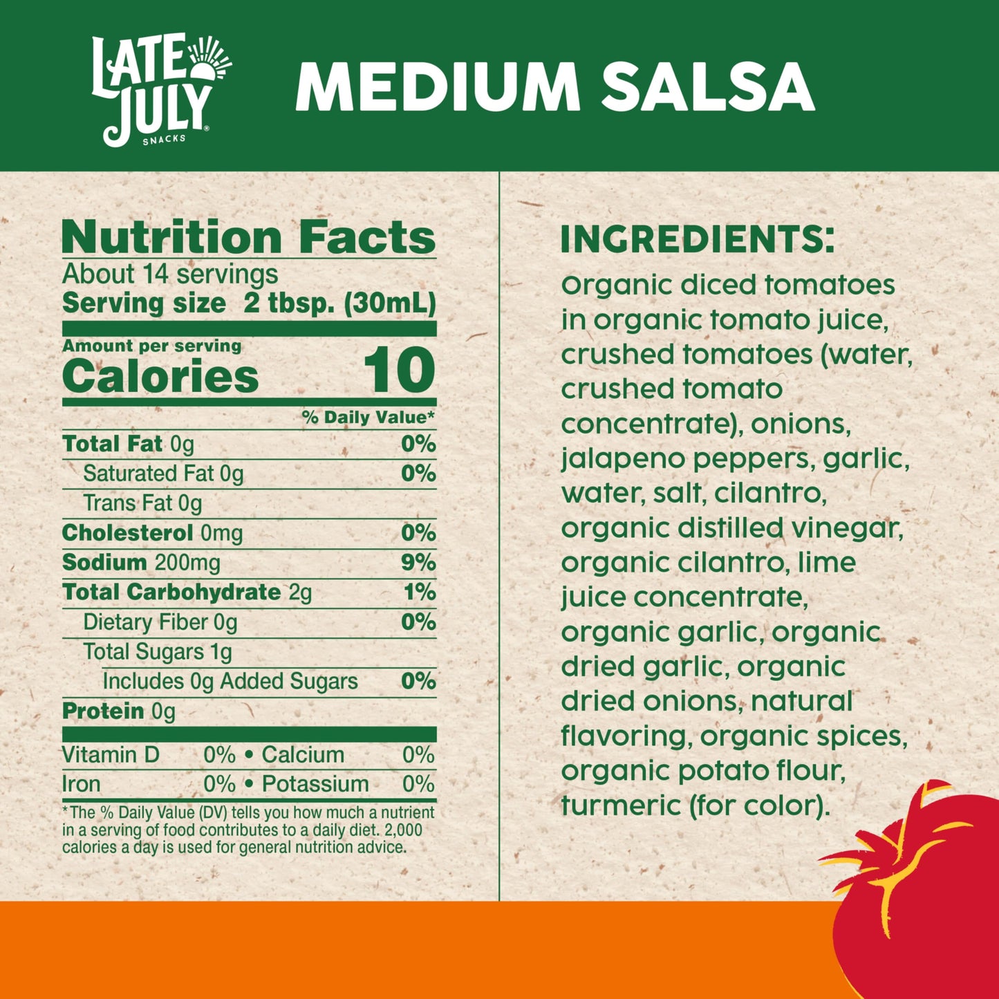 Late July Medium Salsa, 15.5 oz Jar, Pack of 1, Ideal for Dipping and Cooking