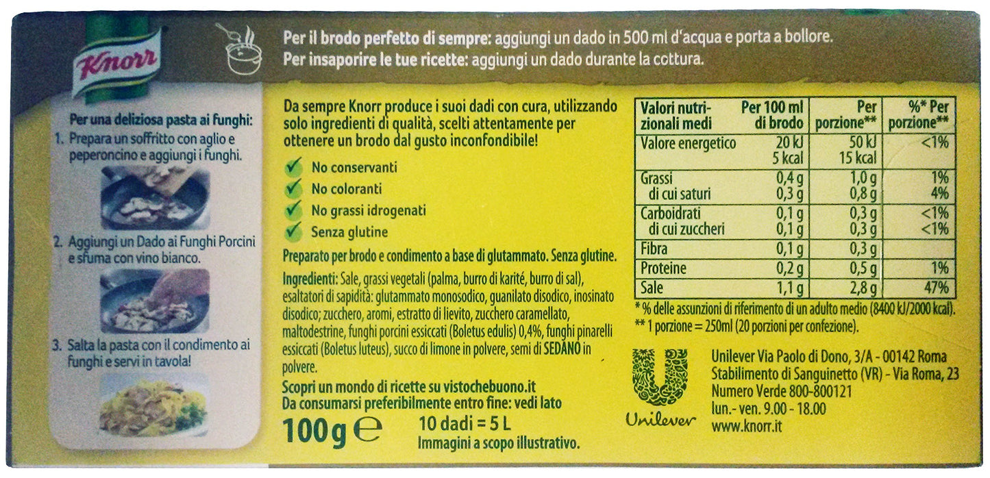 Knorr: ''Funghi Porcini'' Bouillon Cubes, Porcini Mushrooms Taste * Pack Of 4 10-Cubes Boxes, 10G Each Cube * [ Italian Import ]