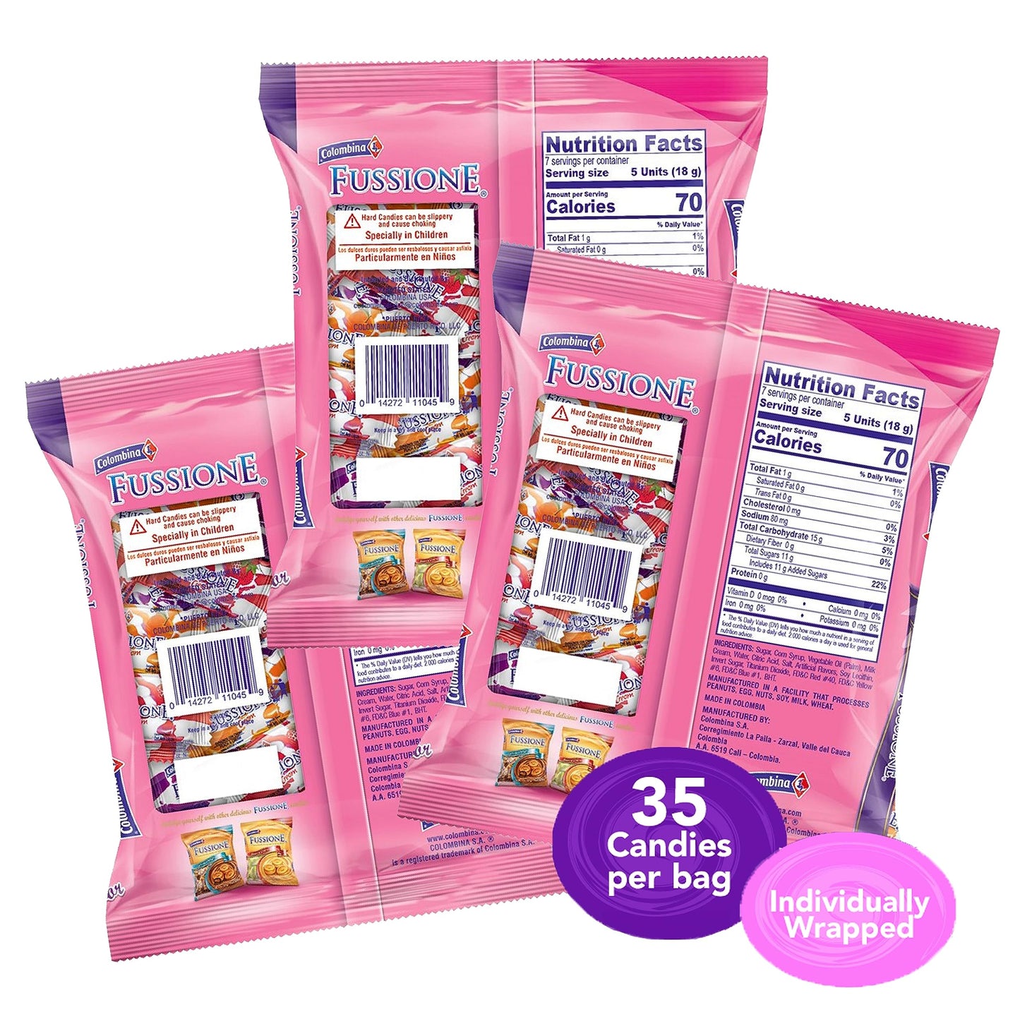 Colombina Fussione Creamy Delight Hard Candies, Strawberry, Blackberry, And Peach Flavored, Individually Wrapped, 4.5Oz (Pack Of 3)