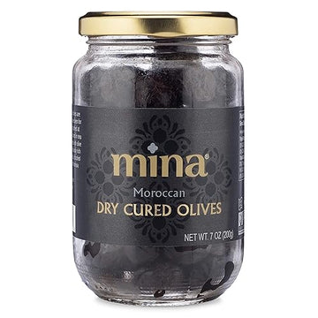 Mina Dry cured Black Beldi Olives Premium Handpicked and Naturally cured in Morocco - gluten Free Low carb Vegan - great Keto Sn
