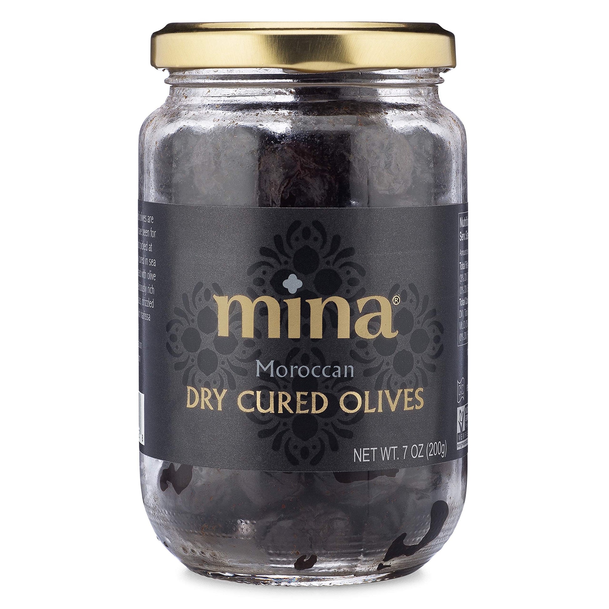 Mina Dry cured Black Beldi Olives Premium Handpicked and Naturally cured in Morocco - gluten Free Low carb Vegan - great Keto Sn