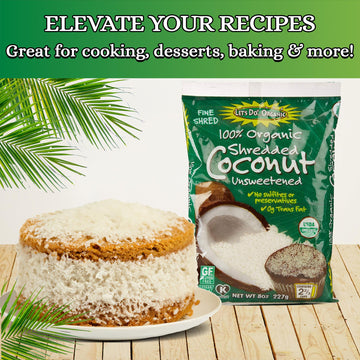 Lets Do Organic Shredded Coconut Unsweetened - Coconut Flakes, Organic Coconut Shreds, Coconut Strips Topping, 0G Trans Fat, Non