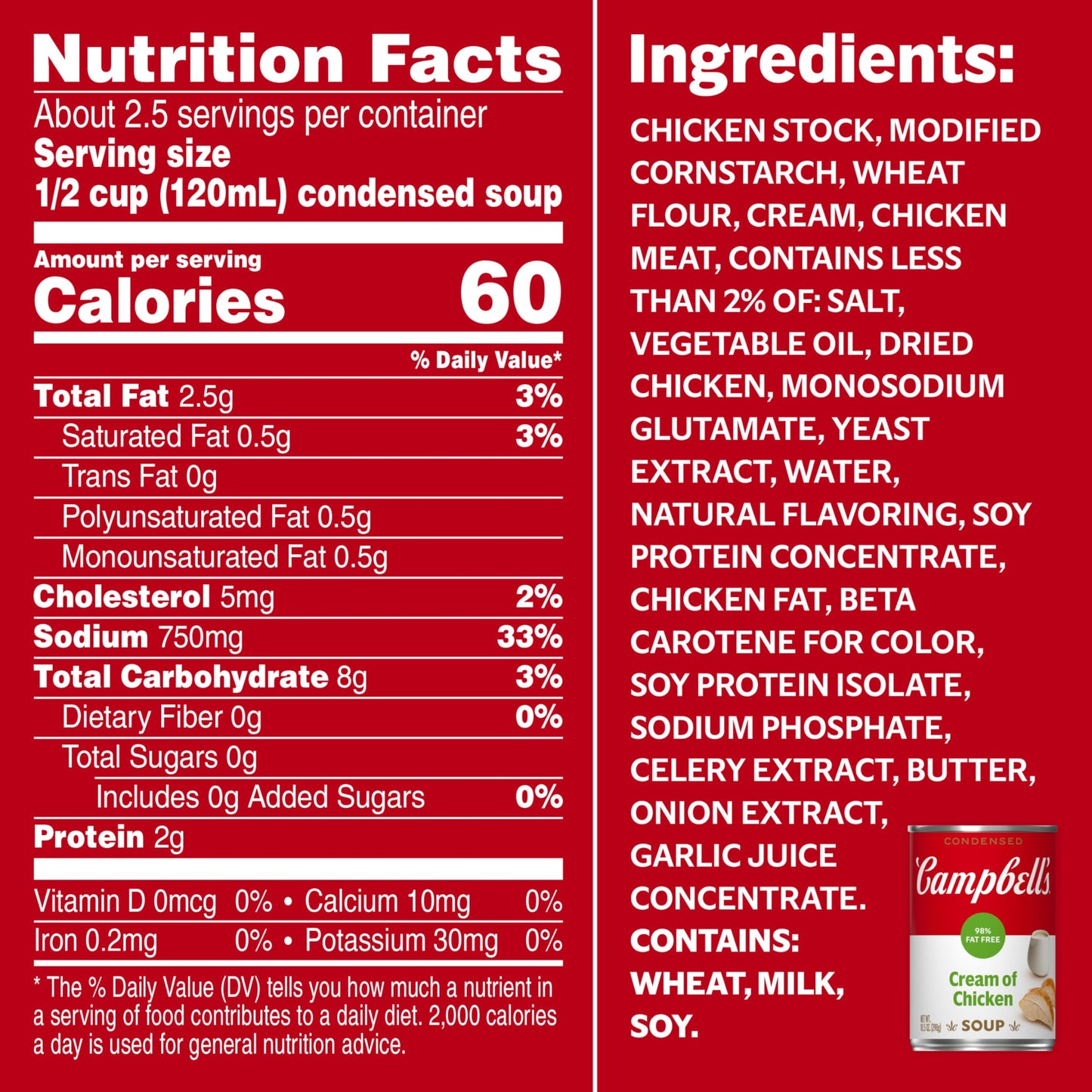 Campbell’S Condensed 98% Fat Free Cream Of Chicken Soup, 10.5 Ounce Can (Pack Of 12)