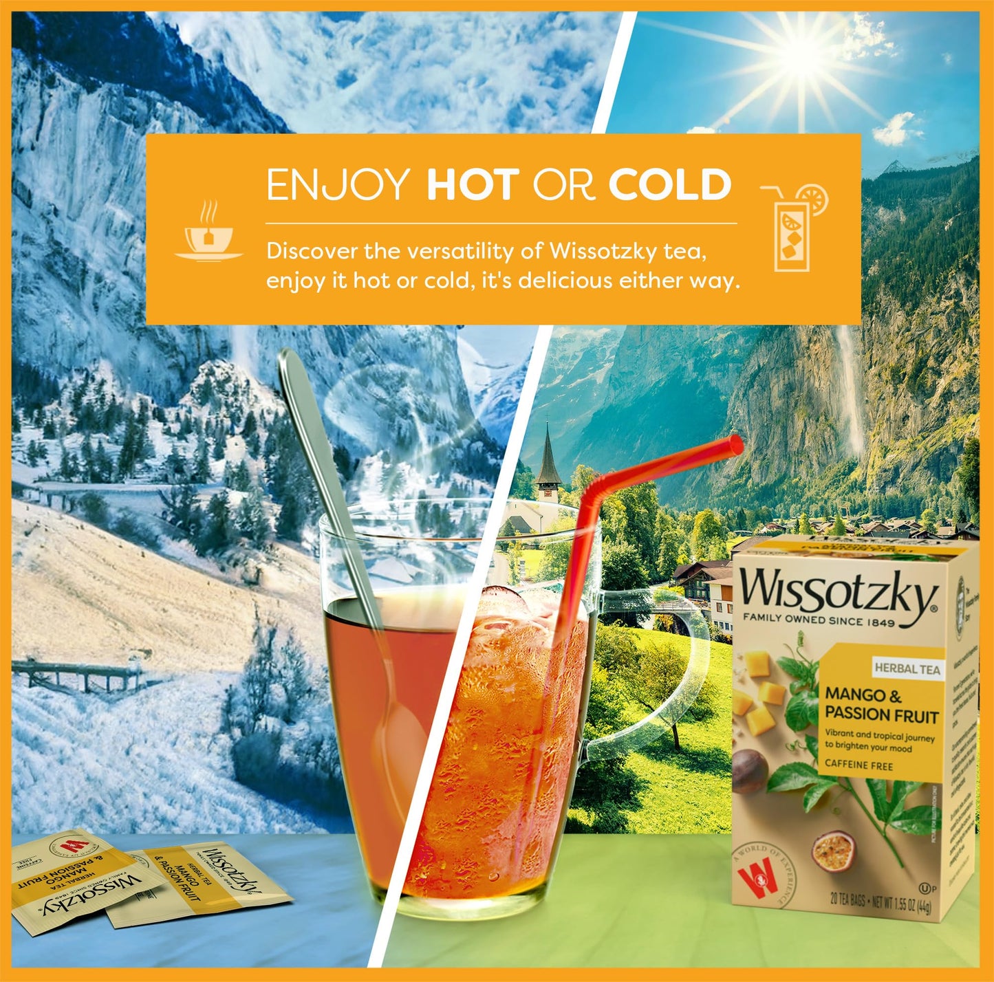 Wissotzky Mango & Passion Fruit Tea (20 Tea Bags) Caffine Free, Made With Premium Fruit & Herbal Tea Leaves