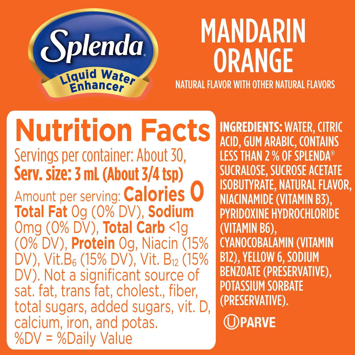 SPLENDA Liquid Water Enhancer Drops, Sugar Free, Natural Flavor, 3.11 Fl Oz (Pack of 2), Mandarin Orange