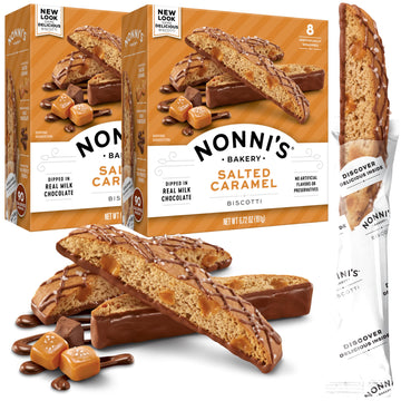 Nonni's Salted Caramel Biscotti Italian Cookies - 2 Boxes - Biscotti Individually Wrapped Cookies - Italian Biscotti Cookies w/R