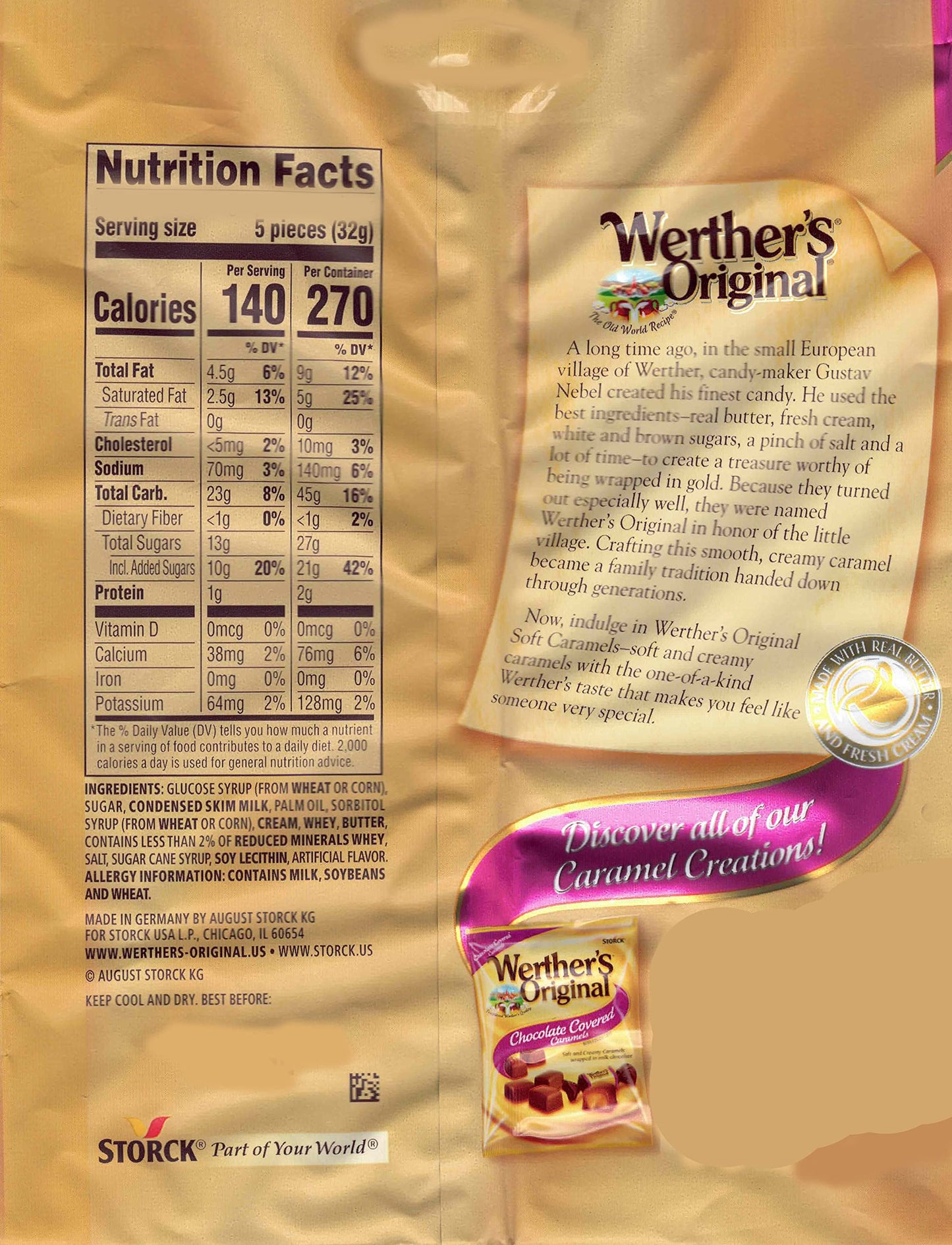 Aromatik Werthers Original Hard Candy - Individually Wrapped Caramel Candy - 1 lb Resealable Pouch