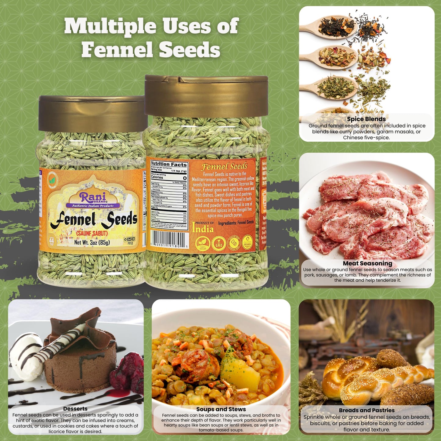 Rani Fennel Seeds (Saunf Sabut) Whole Spice 3Oz (85G) Pet Jar All Natural Gluten Friendly Non-Gmo Vegan Indian Origin