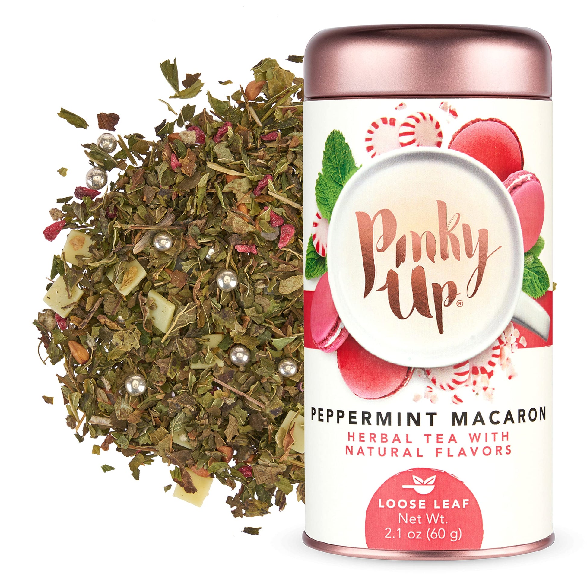 Pinky Up Loose Leaf Tea, Peppermint Macaron, Caffeine Free, 2.1 Ounce Tin, White, Model 5897