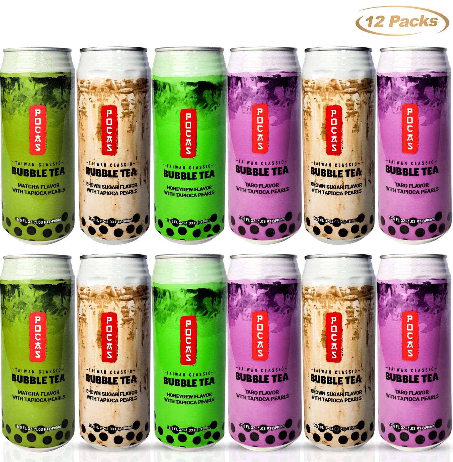 Pocas Bubble Tea, Classic Taiwan Style Milk Tea With Tapioca Pearls. Ready To Serve Boba Tea, World’S Best Tasting Boba Tea.16.5Fl Oz (Variety Pack, 12)