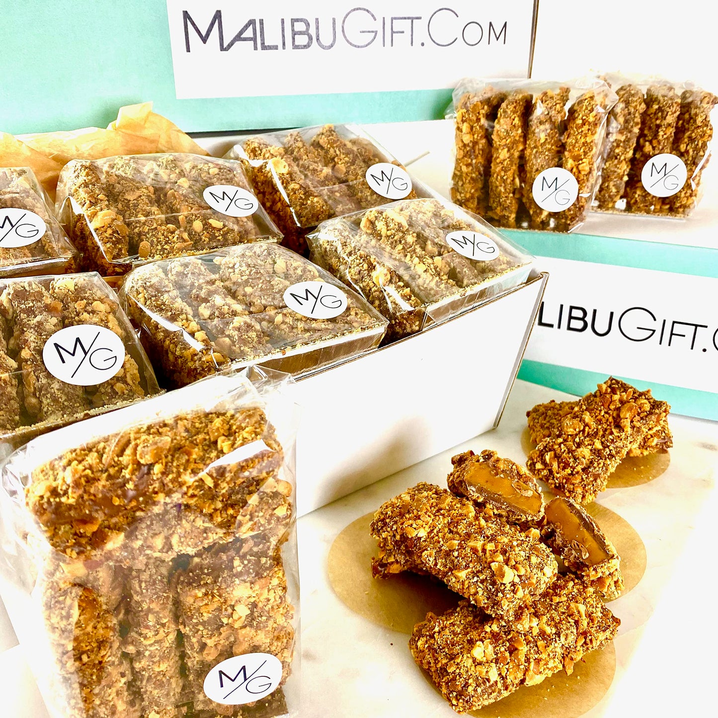 MalibuGift Sugar Free English Toffee Candy - 1 Pound Pack of Gourmet Toffee Dipped in Sugar Free Chocolate with Roasted Almonds