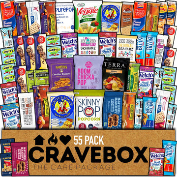 CRAVEBOX Healthy Snack Box (55 Count) Halloween Variety Pack Care Package Gift Basket Kid Men Women Adult Nuts Fruit Nutrition A
