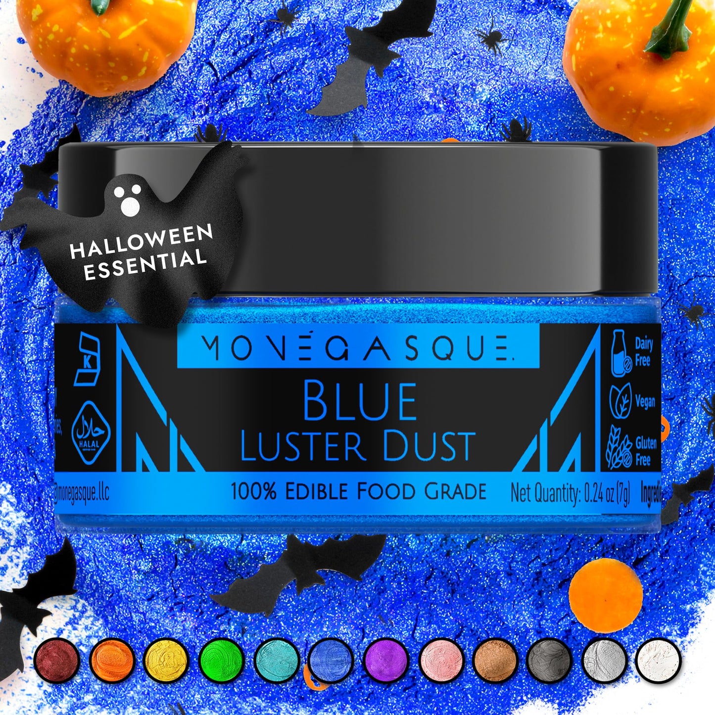 MON  GASQUE Blue Luster Dust Edible Glitter for Cocktails 7g - Premium Blue Edible Glitter - Halloween Drink Decor - Edible Blue