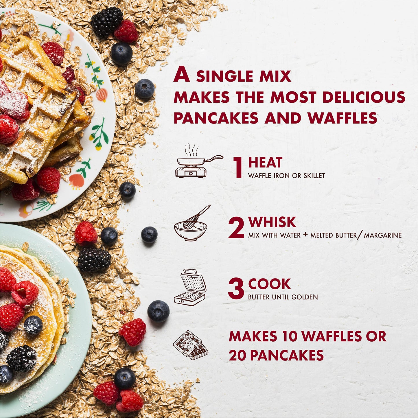 Classique Fare Belgian Waffle Mix - Makes Light And Crisp Waffles, Pancakes, Muffins & Crepes - Works With Waffle Maker - Fast And Fresh Breakfast Foods - 1 Pound (Pack Of 6)