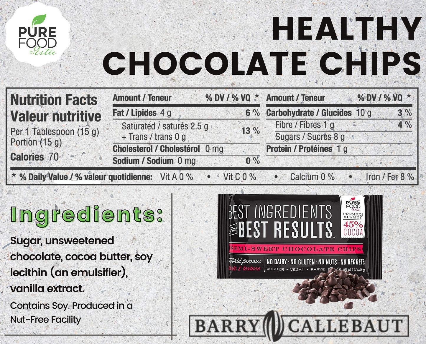 Dairy Free Vegan Chocolate Chips | All Natural | Certified Kosher | Gluten-Free, Dairy-Free, Nut-Free | Vegan | 9 Oz Bag (Semi Sweet Chocolate Chips, 4 Packs)