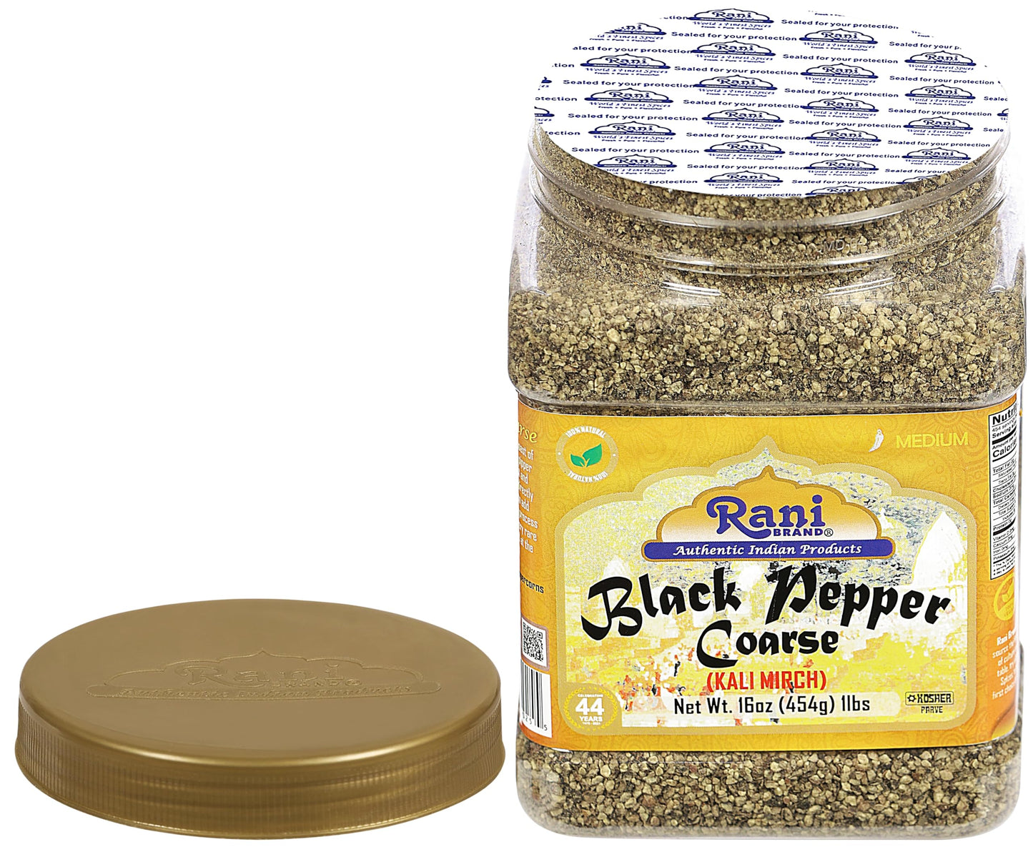 Rani Black Pepper Coarse Ground 28 Mesh 16oz PET Jar - All Natural, Vegan, Gluten Friendly, NON-GMO, Kosher, Product of Vietnam