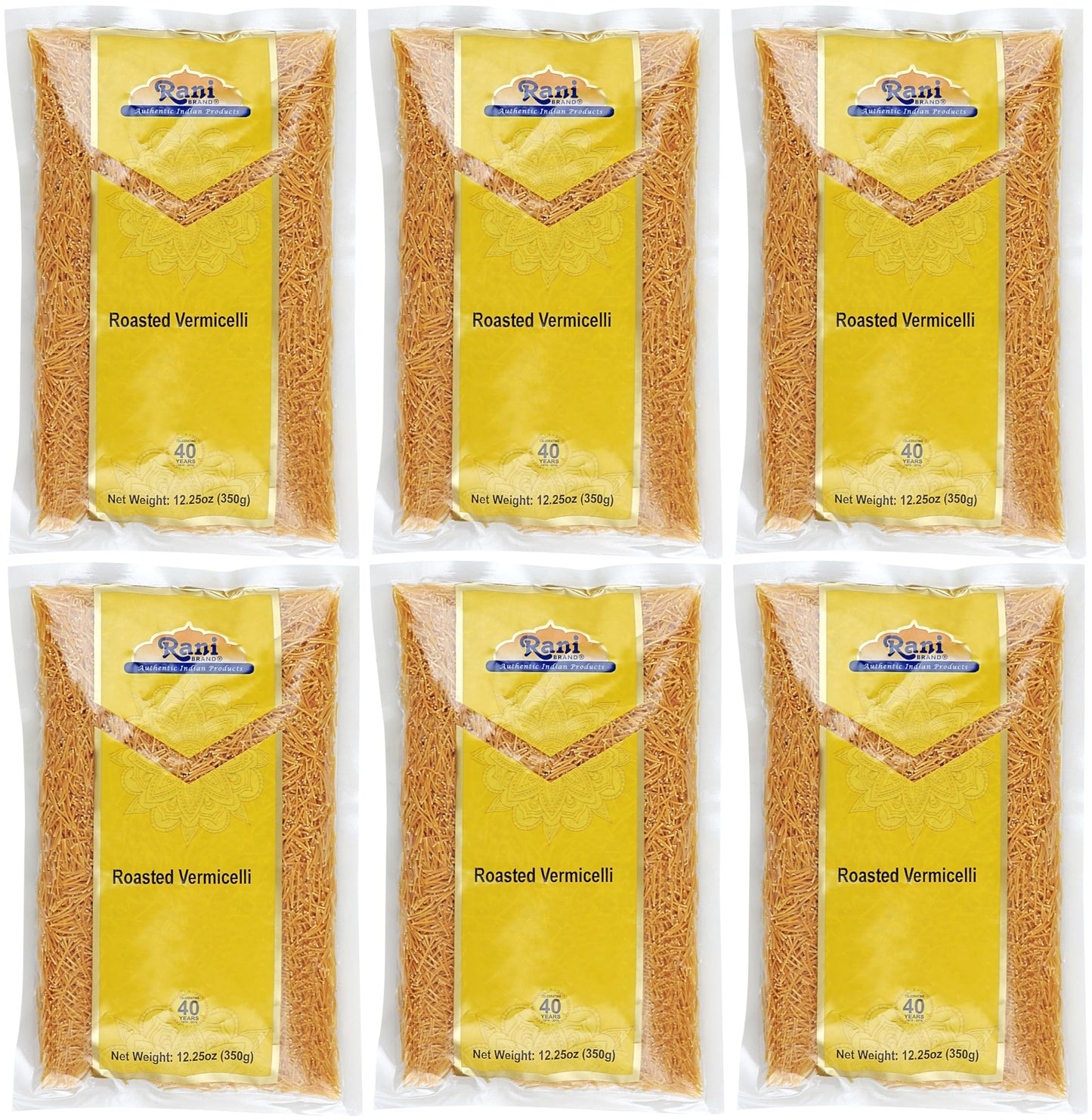 Rani Roasted Vermicelli (Roasted Wheat Noodles) 12.25oz (350g), Pack of 6 ~ All Natural | Vegan | NON-GMO | Indian Origin