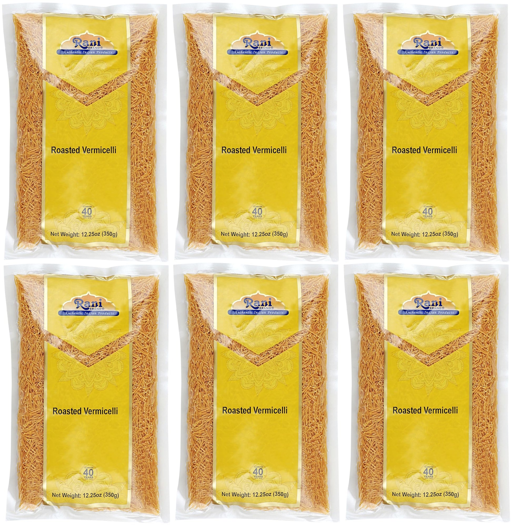 Rani Roasted Vermicelli (Roasted Wheat Noodles) 12.25oz (350g), Pack of 6 ~ All Natural | Vegan | NON-GMO | Indian Origin