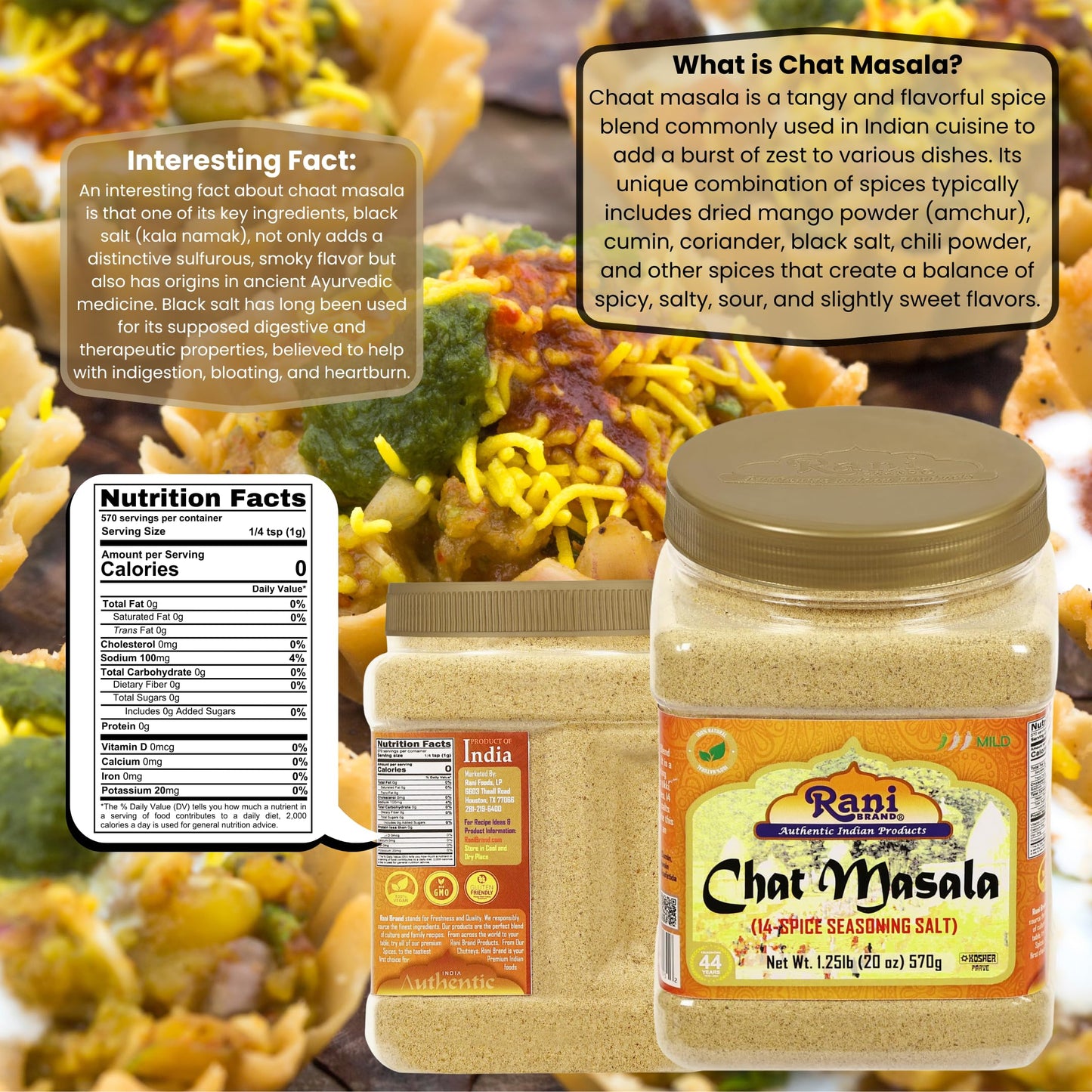 Rani Chat Masala (14 Spice Seasoning Salt) Tangy Indian Seasoning 16.7Oz (1.04Lbs) 475G Pet Jar ~ All Natural | No Msg | Vegan |