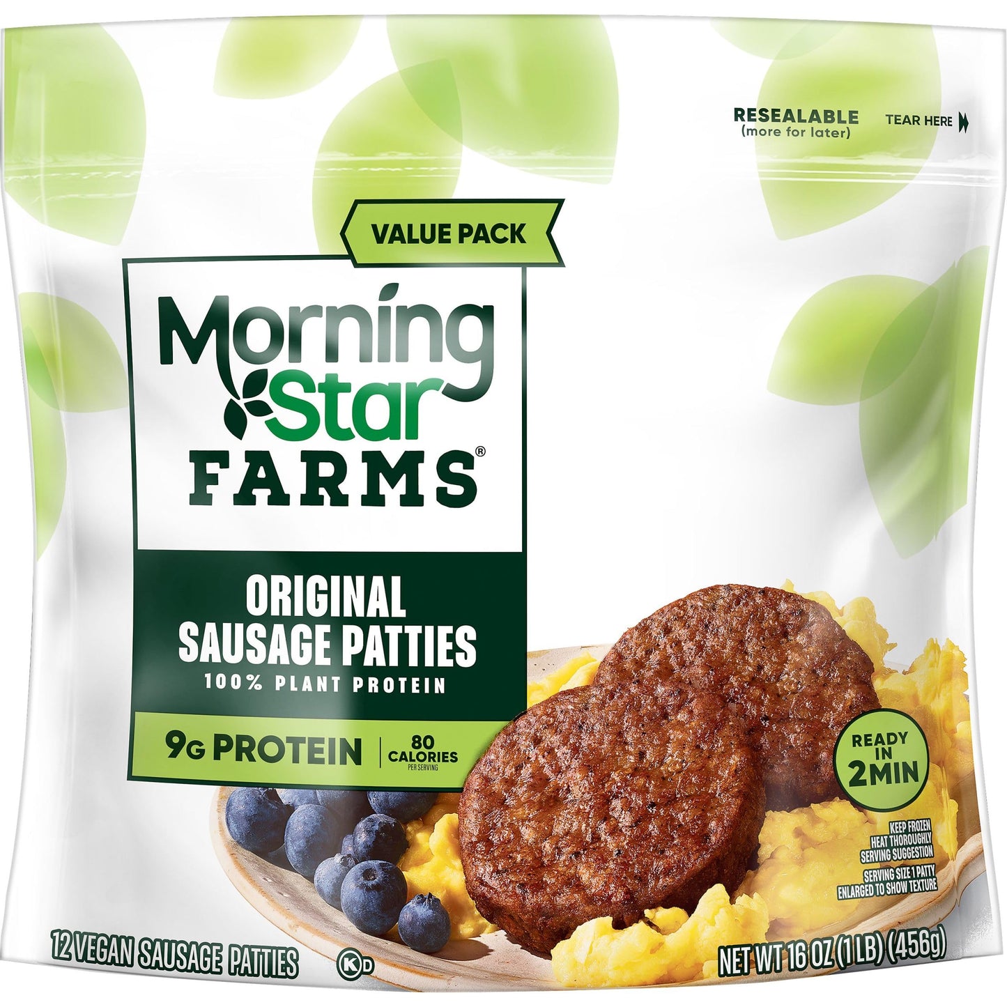MorningStar Farms Plant Based Sausage Patties, Vegan Meat, Value Pack (12 Count)