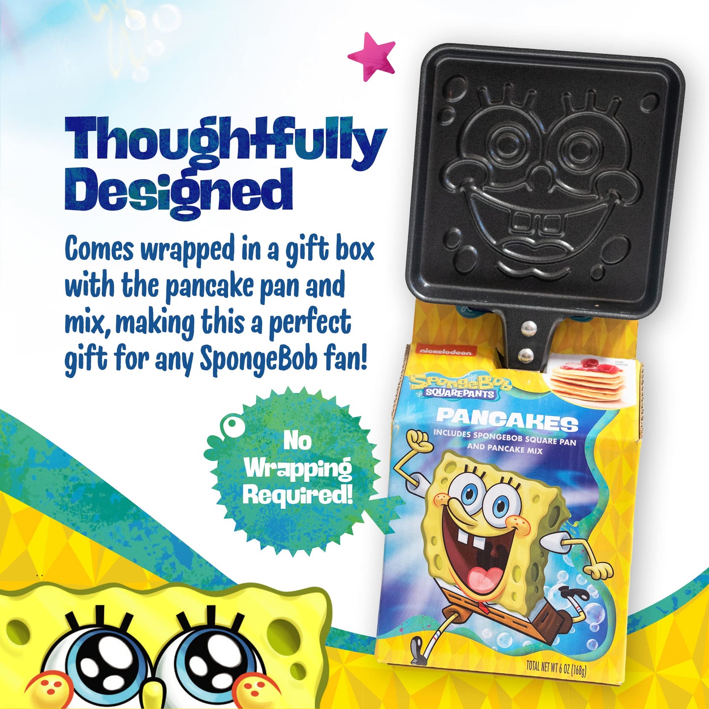 Ten Acre Gifts Spongebob Squarepants Pancake Mix And Pan Gift Set, Easy Instant Baking Mix With Square Frying Pan, 6 Oz