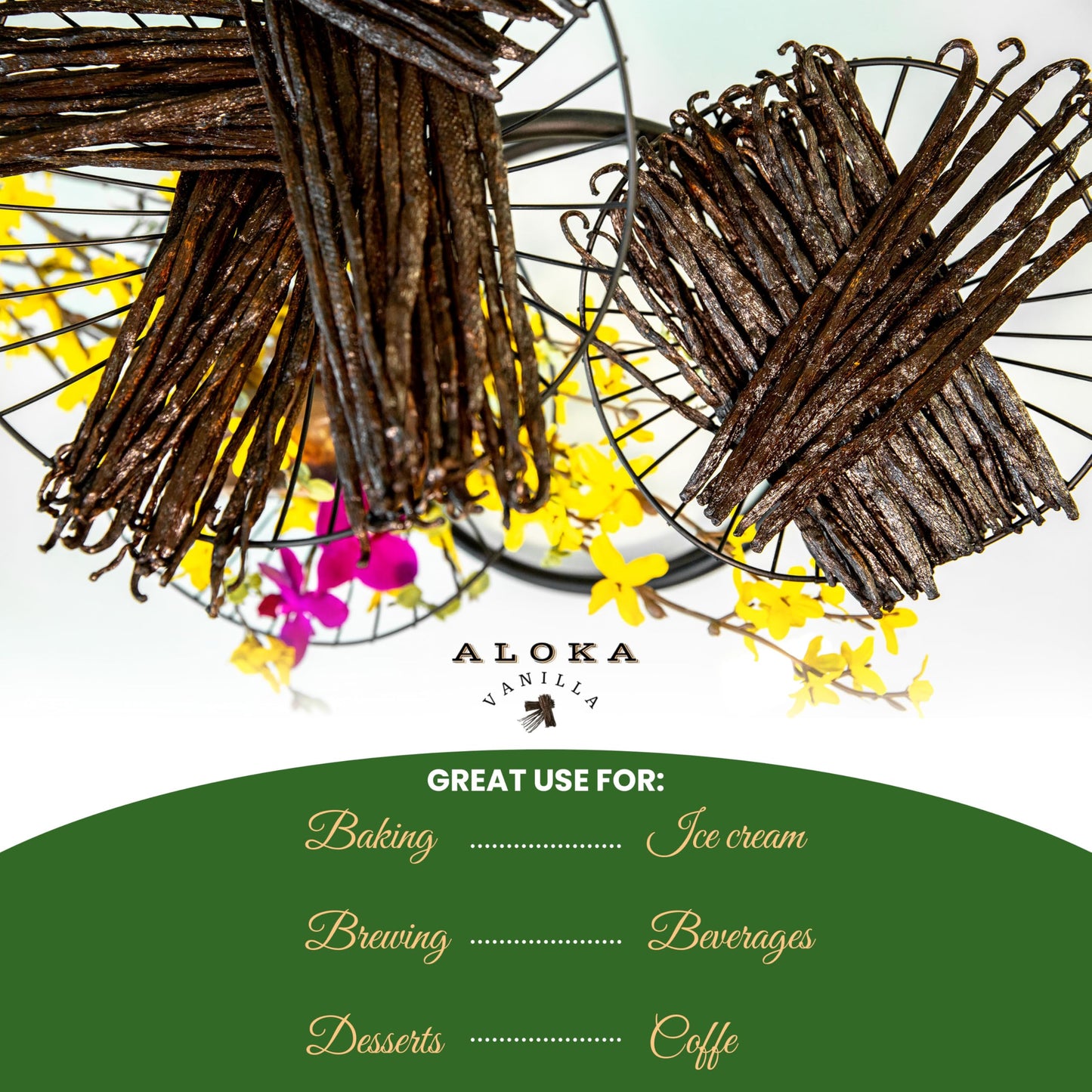Aloka Vanilla Organic Madagascar Vanilla Beans - Grade A spirit-inspired flavor Pods, 8oz, Non-GMO, Vegan, Gourmet Whole Vanilla for Baking and Cooking