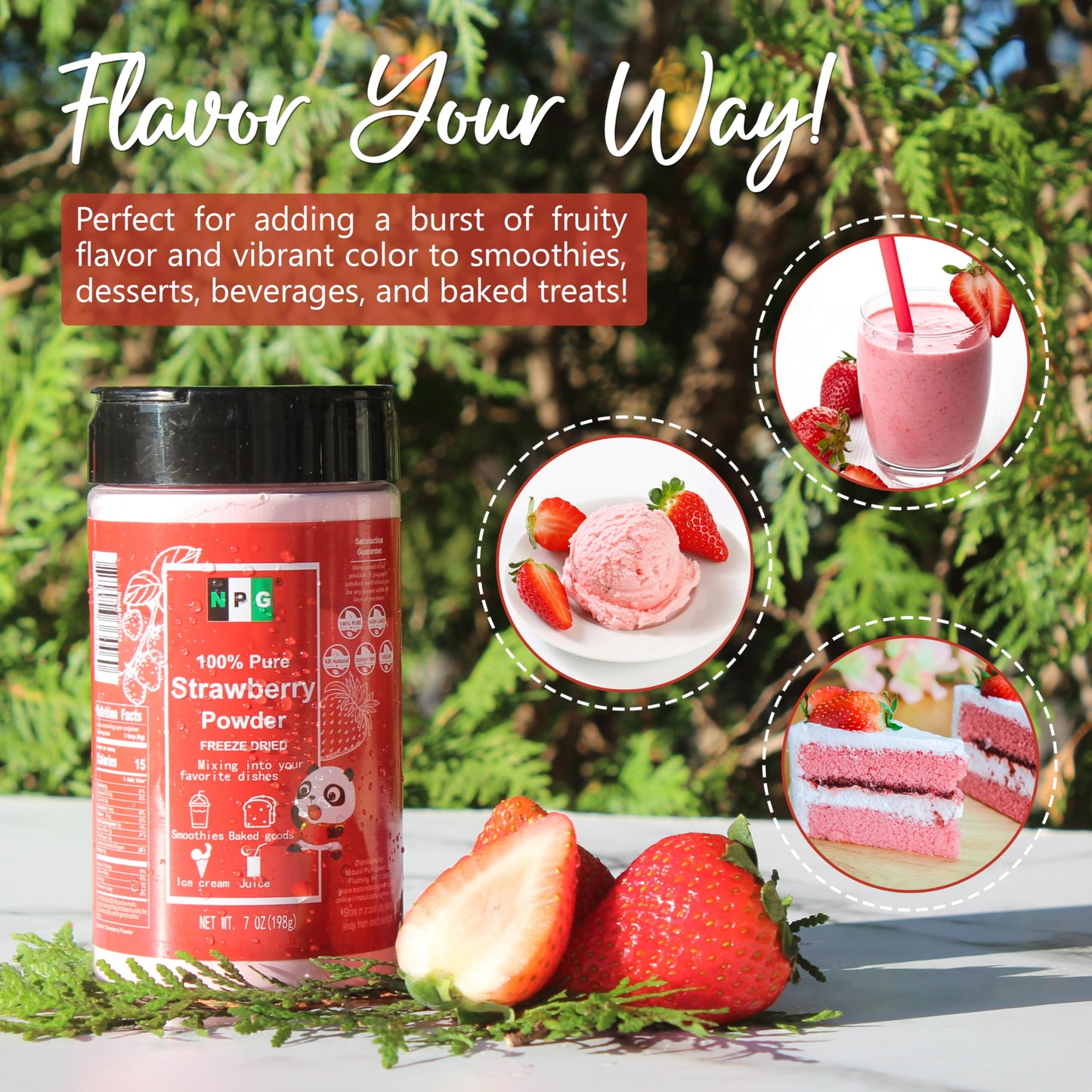 NPG Freeze Dried Strawberry Powder 7 Oz, Pure Strawberries Fruit Powder for Food Flavoring & Coloring, Smoothie, Beverage, Cake,