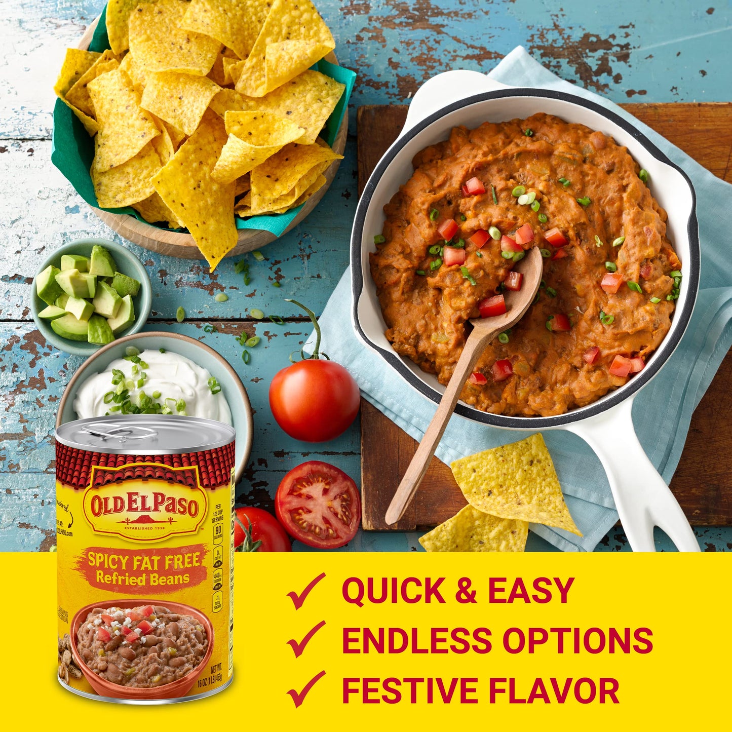 Old El Paso Spicy Fat Free Refried Beans, 16 ounces (Pack of 12)