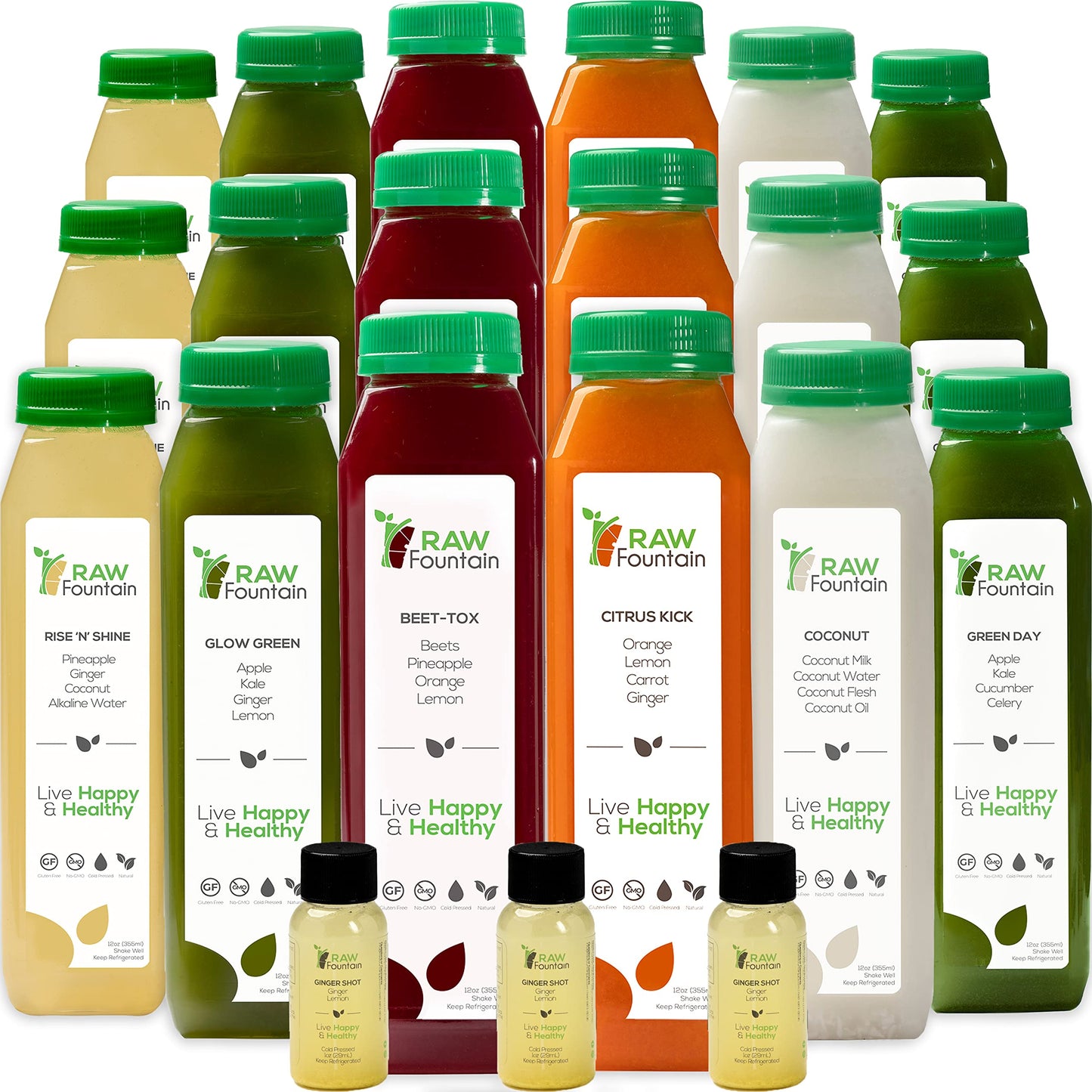 7 Day Juice Cleanse by Raw Fountain  All Natural Raw Detox Cleanse  Juicing for Body Rest  Cold Pressed Juice Fast  Great Way to Jumpstart a Healthier Diet  42 Bottles 12oz  7 Ginger Shots