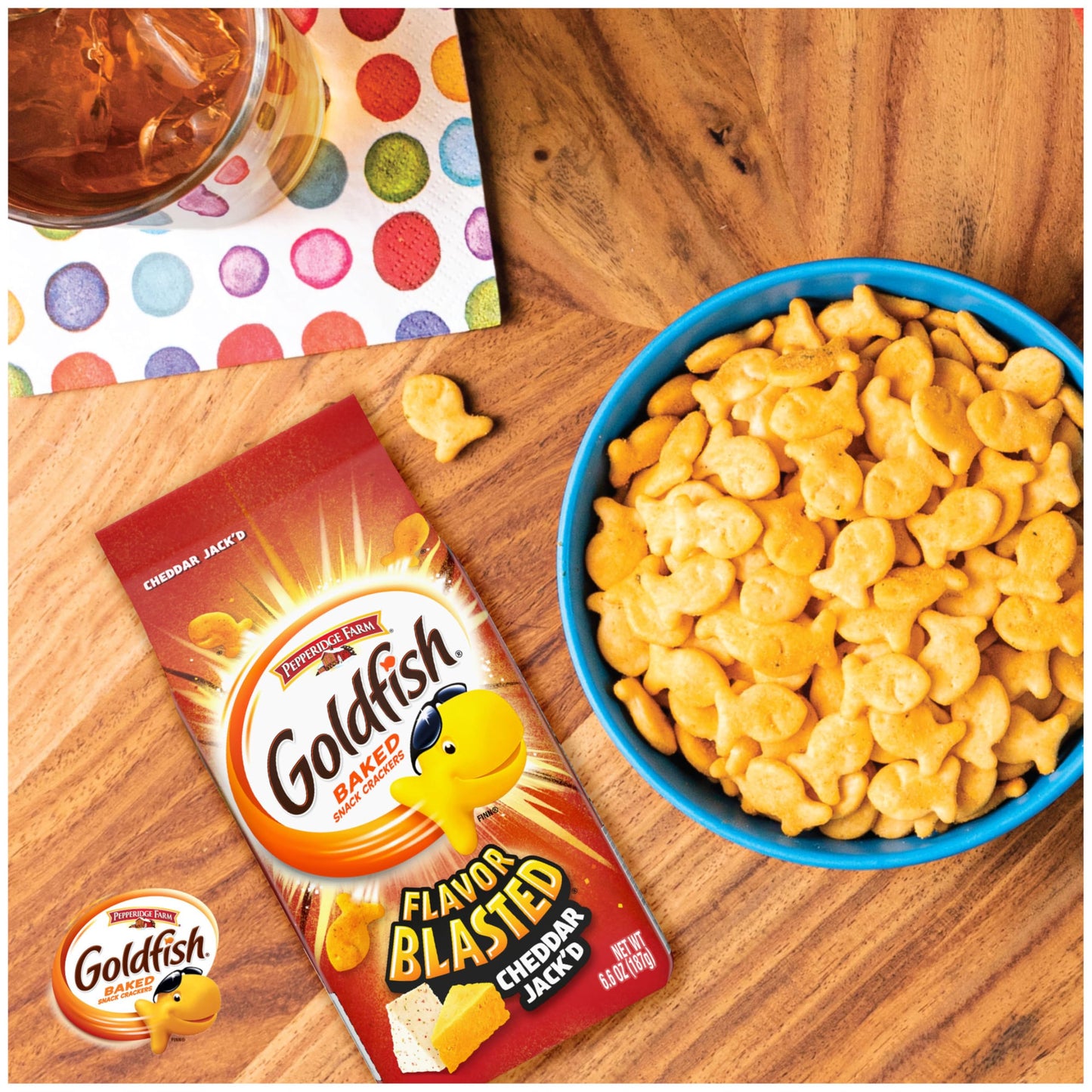 Goldfish Flavor Blasted Cheddar Jack'D Crackers, Snack Crackers, 6.6 Oz Bag
