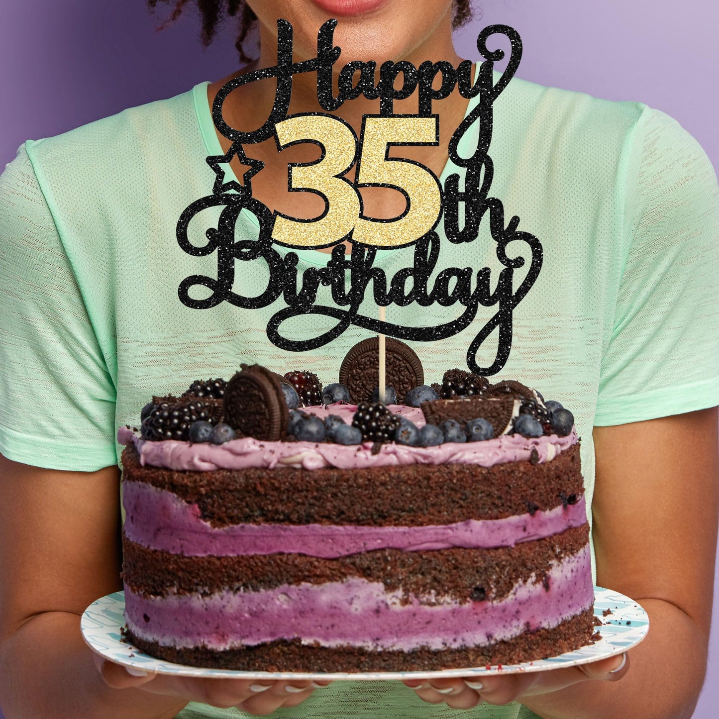 1Pc Happy 35Th Birthday Cake Topper Glitter Cheers To 35 Years Birthday Cake Pick 35 Fabulous Cake Decoration For Happy 35Th Bir