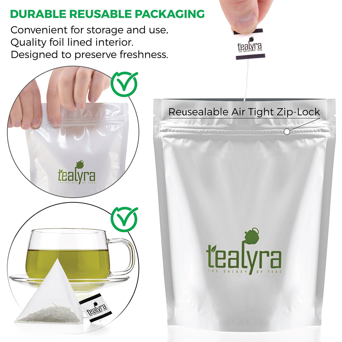 Tealyra - 25 Bags - Gyokuro Kokyu Premium - Japanese Green Loose Leaf Tea - Pyramids Style Sachets - Good Priced For High Grade