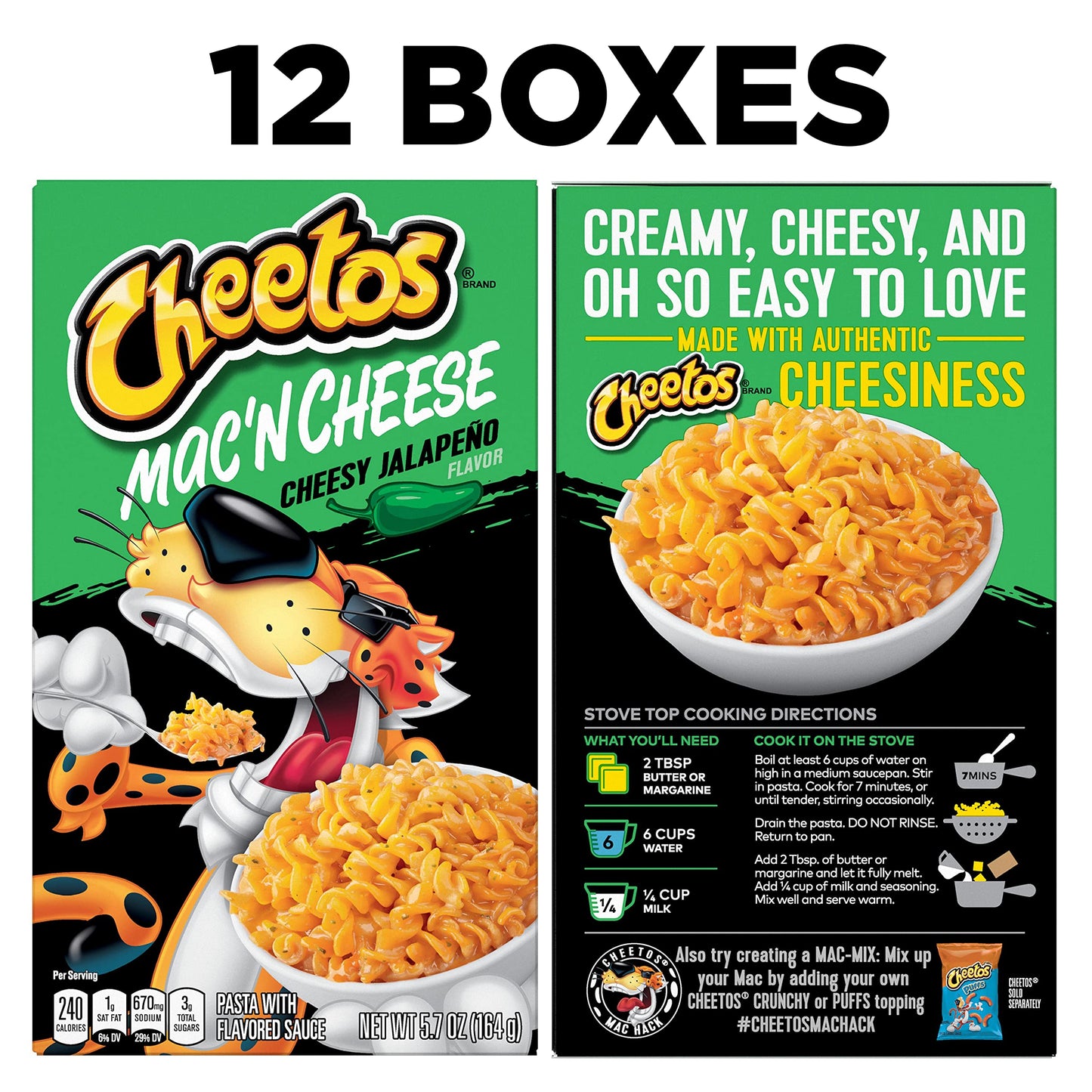 Cheetos Mac & Cheese Cheesy Jalapeno 5.7oz Boxes (Pack of 12) - Creamy, Spicy Flavor, Perfect for Quick Meals or Snacks
