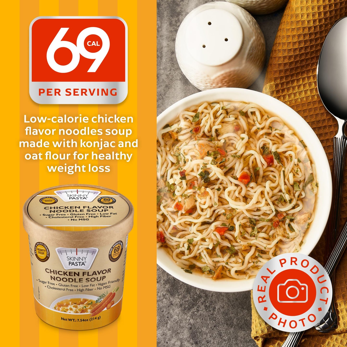 Skinny Pasta Healthy Shirataki Noodle Soup Chicken Flavor | Ultra-Low Calorie Konjac Noodles Ramen for Weight Loss | High Fiber,