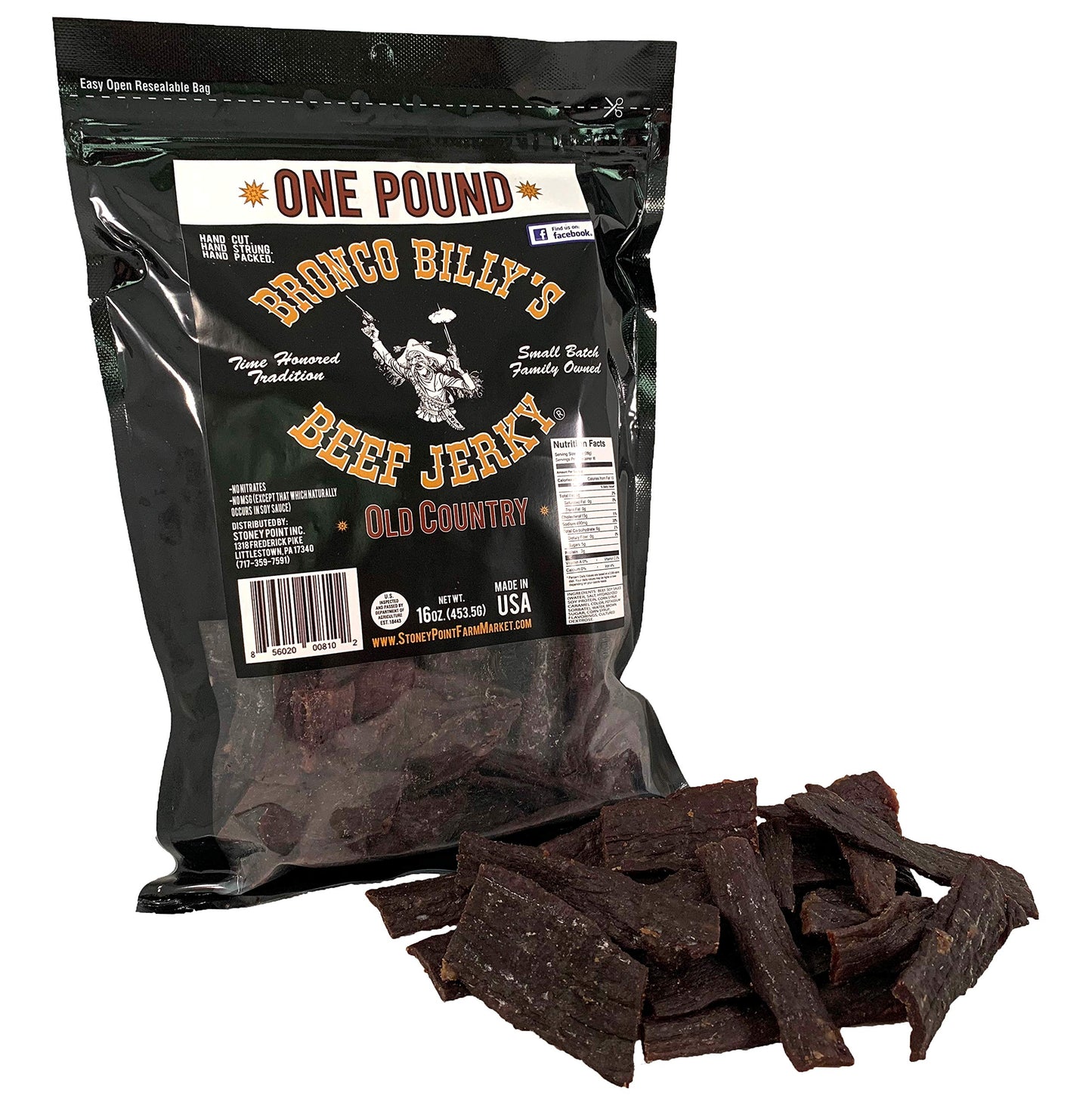 Bronco Billys Beef Jerky Hickory Smoked, 1 Pound Resealable Bag