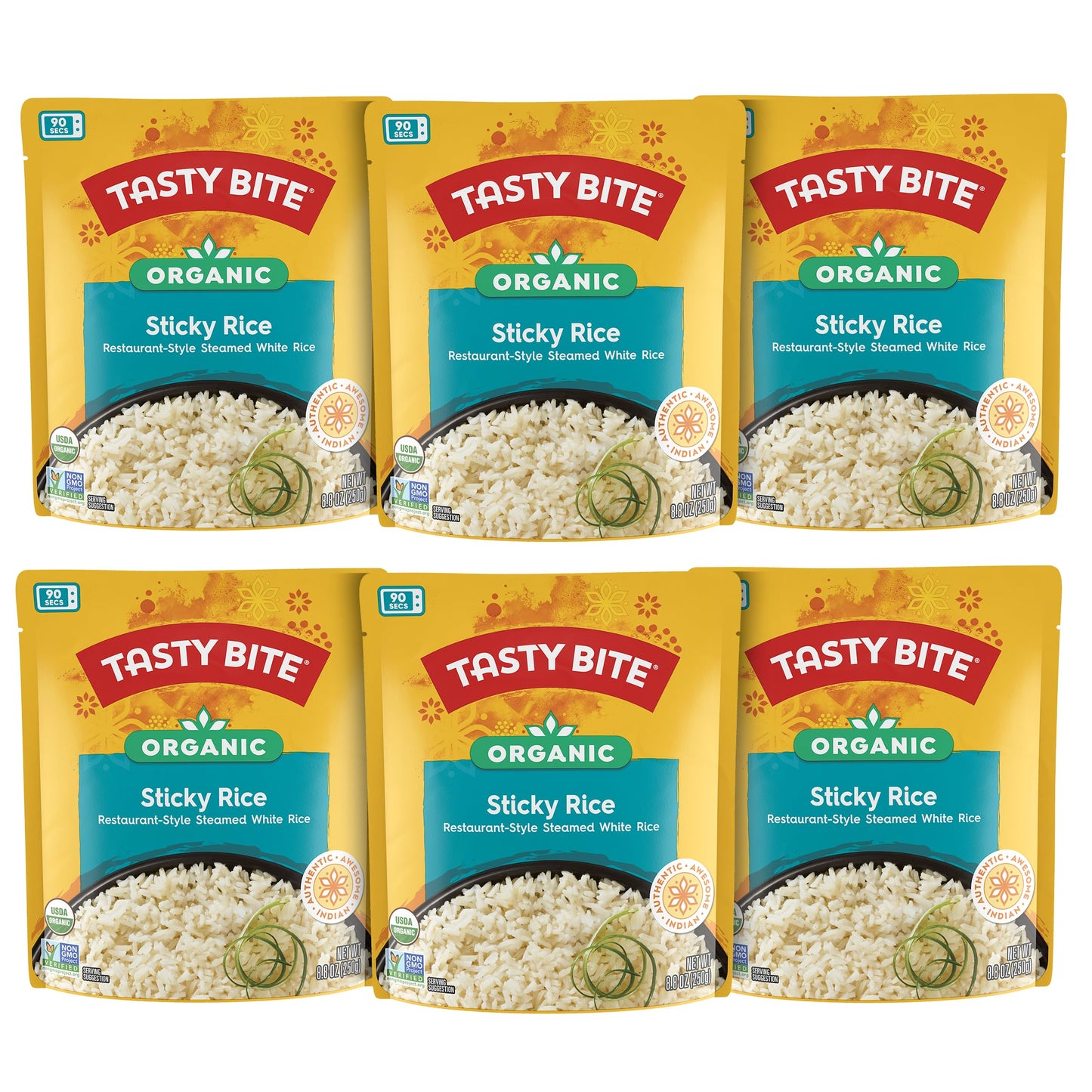 Tasty Bite Organic Sticky Rice, 8.8 Ounce, (Pack Of 6), Ready To Eat, Microwavable, Vegan, Gluten-Free