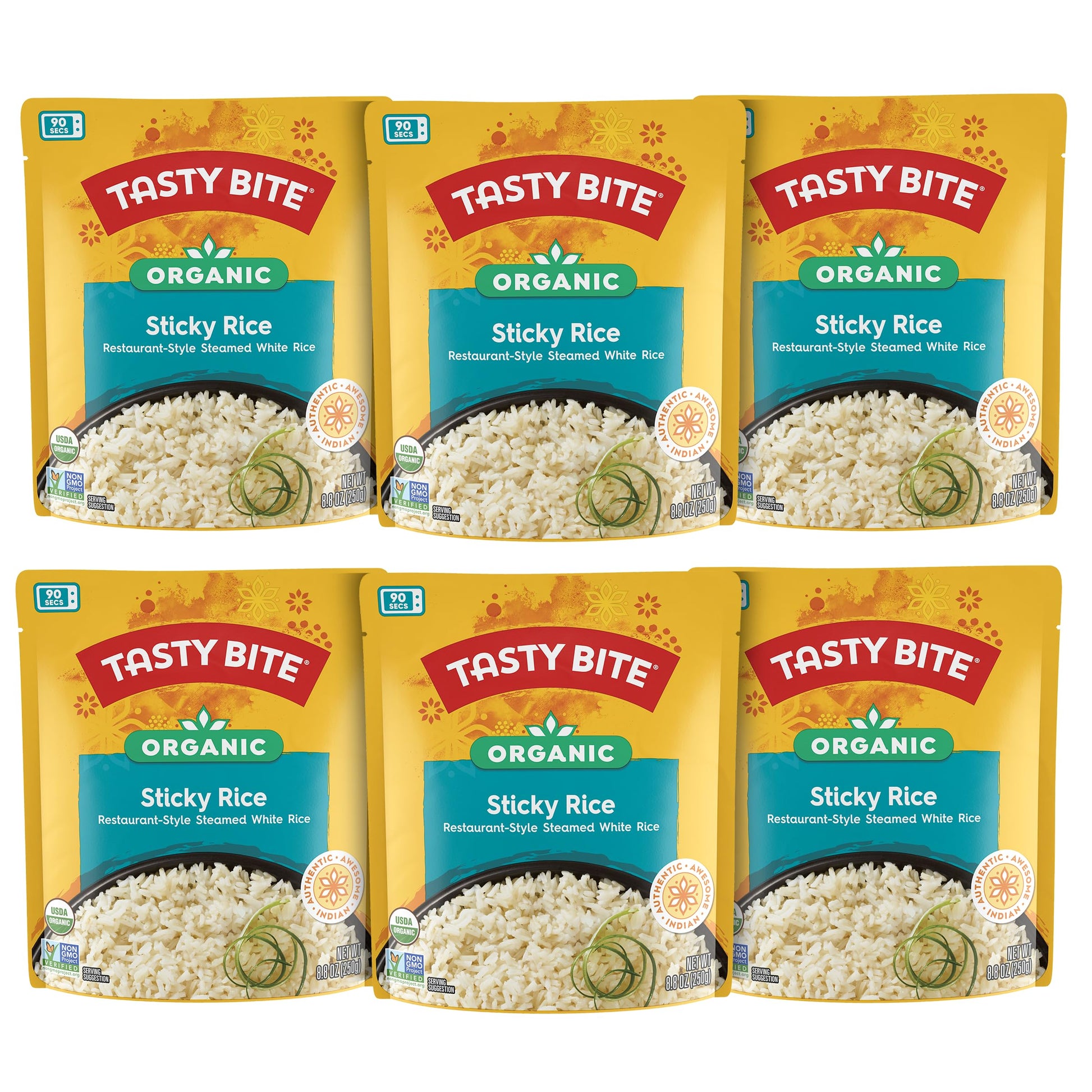 Tasty Bite Organic Sticky Rice, 8.8 Ounce, (Pack Of 6), Ready To Eat, Microwavable, Vegan, Gluten-Free