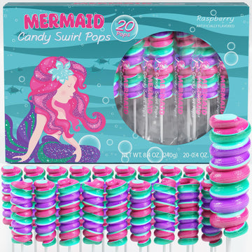 Mermaid Lollipops 20Pk- Swirl Lollipops Mermaid Candy For Little Mermaid Party Favors & Mermaid Party Supplies - Mermaid Suckers
