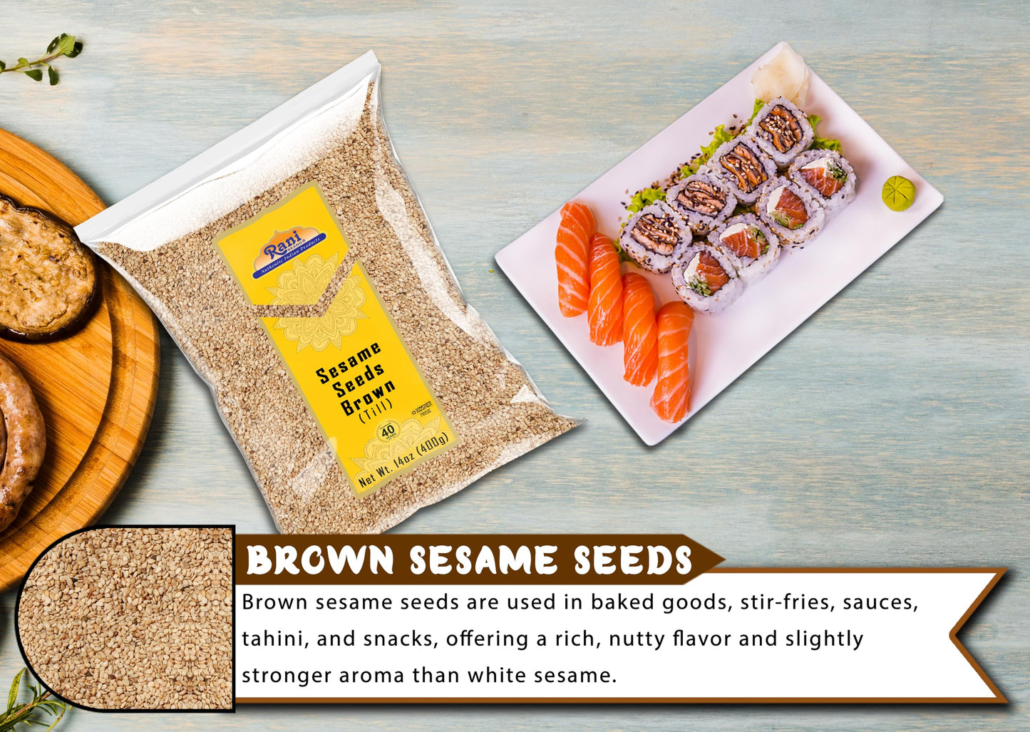 Rani Sesame Seeds Whole Brown, Raw (Till) 14Oz (400Gm) ~ All Natural | Gluten Friendly | Non-Gmo | Kosher | Vegan | Indian Origi