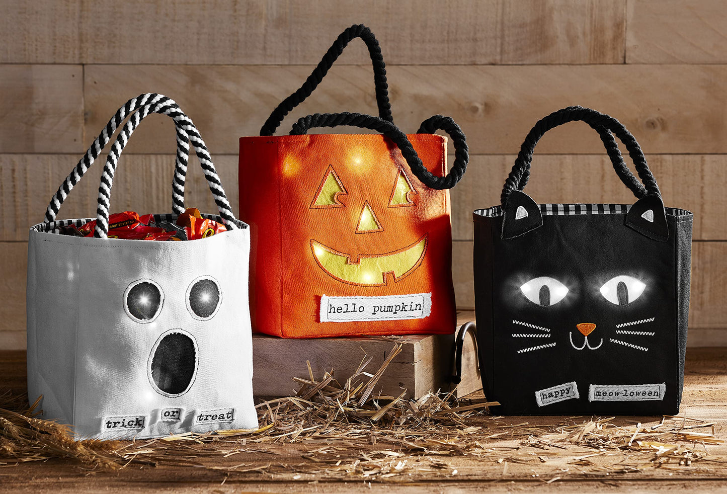 Mud Pie Childrens LED Light Up Treat-or-Treat Candy Bag, Cat, 1 Count, Model 10010085C