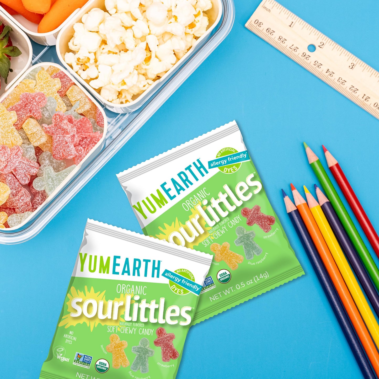 YumEarth Organic Sour Littles Chewy Candy - Allergy Friendly (Top 9 Free), No Artificial Dyes, Non GMO, Gluten Free, Vegan Candy